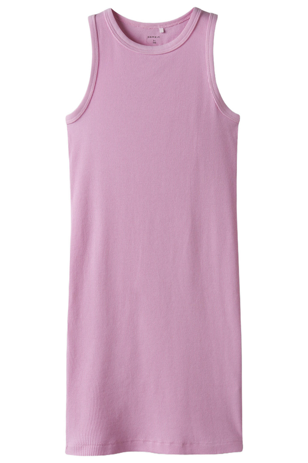 Roze meisjes NAME IT KIDS zomerjurk rib gebreid van stretchkatoen met effen en ronde hals