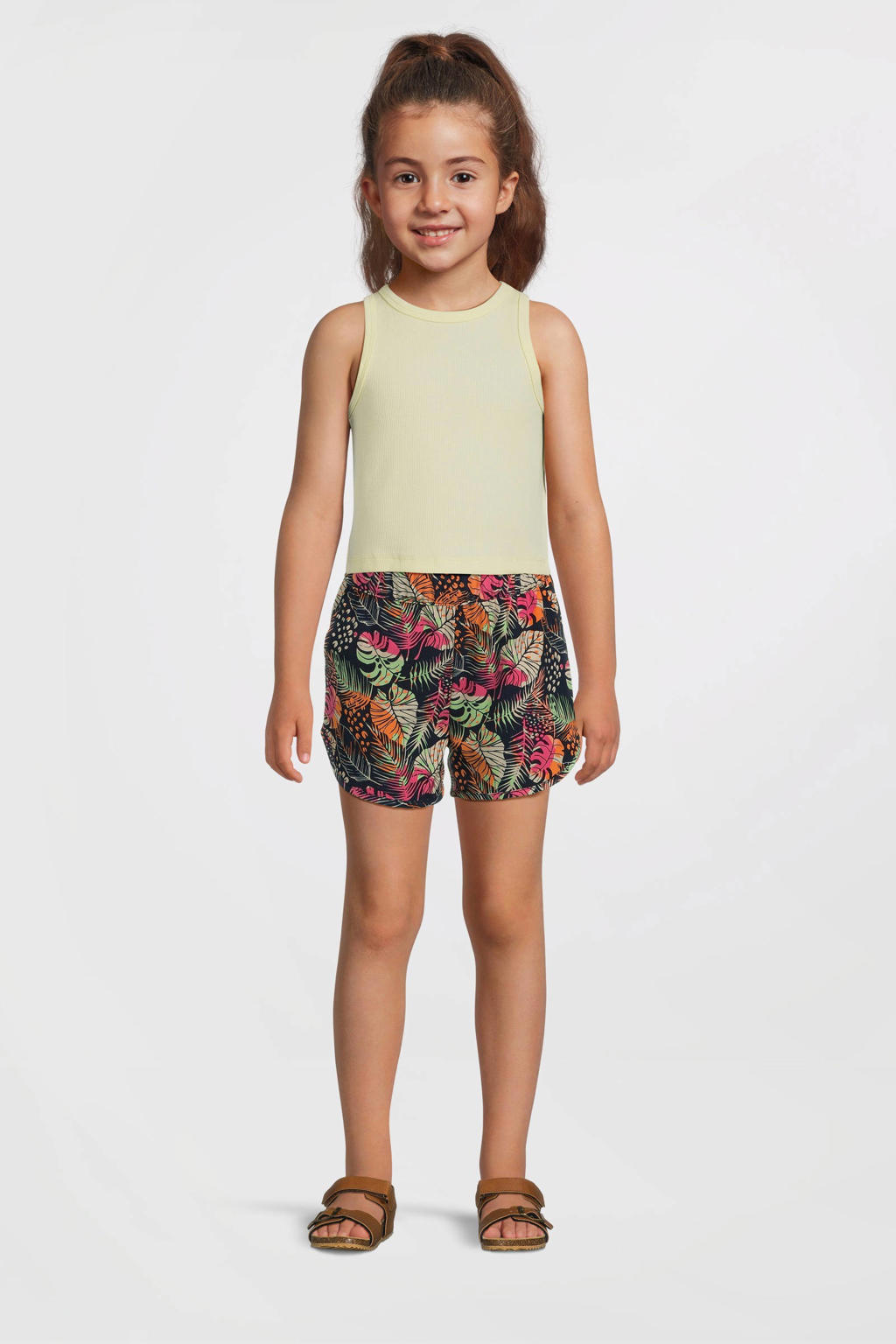 Lichtgele meisjes NAME IT KIDS mouwloze top met effen, ronde hals en gebreide details