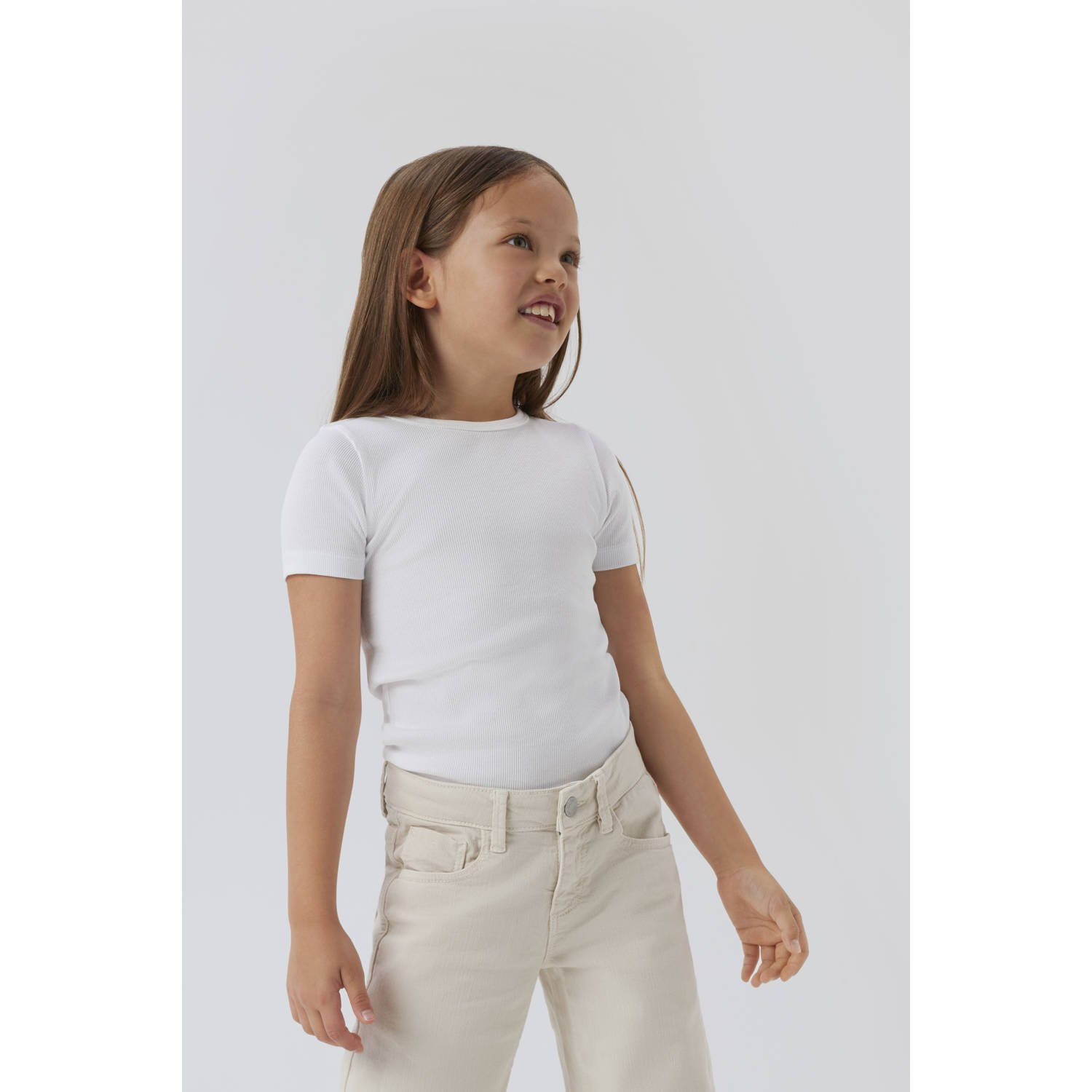 NAME IT KIDS mouwloze top wit rib gebreid