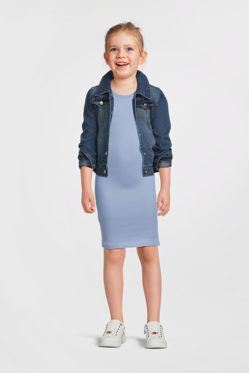 Donkergroene meisjes NAME IT KIDS zomerjurk gebreid van stretchkatoen met effen en ronde hals