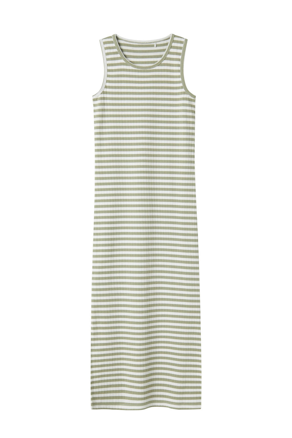 Groen en witte meisjes NAME IT KIDS maxi jurk van stretchkatoen met effen, ronde hals en gebreide details