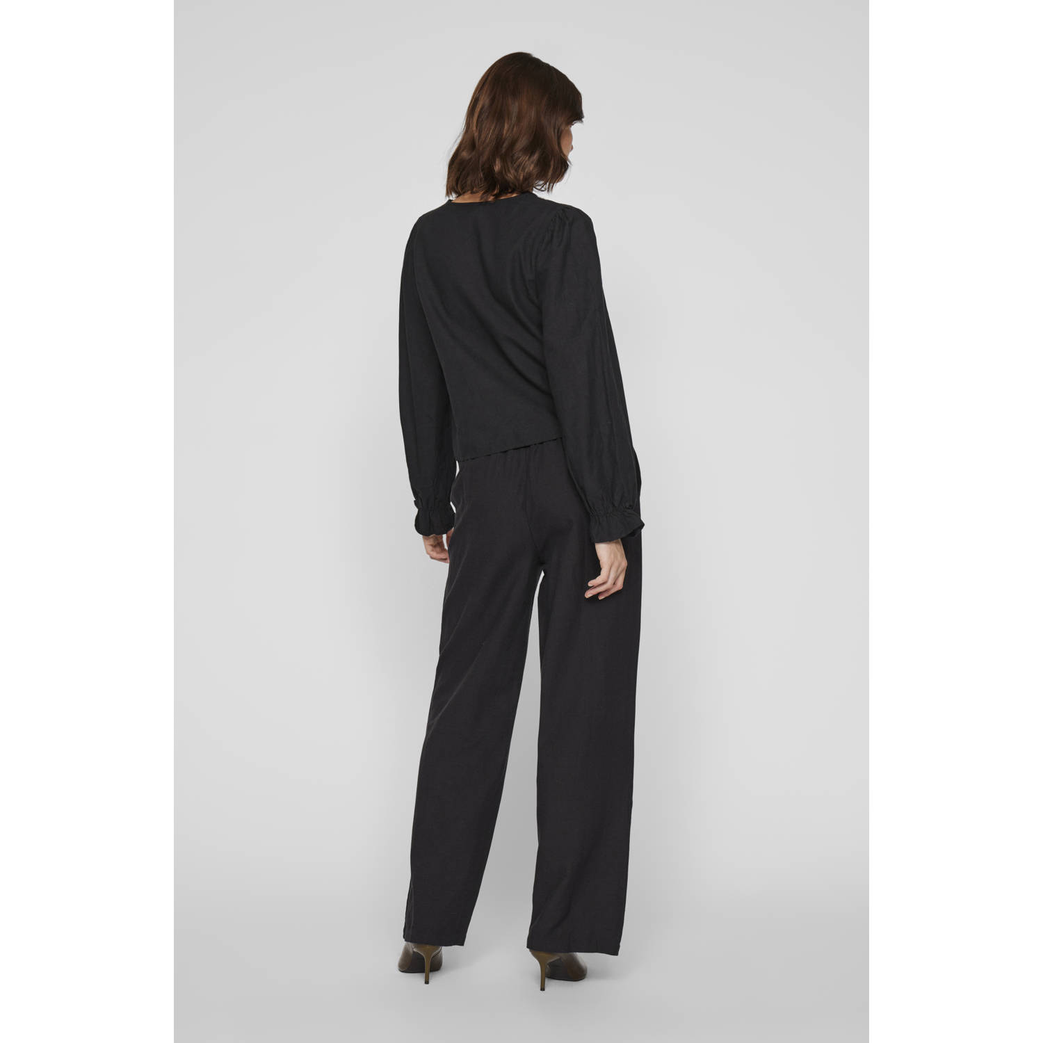 VILA straight high waist palazzo broek zwart