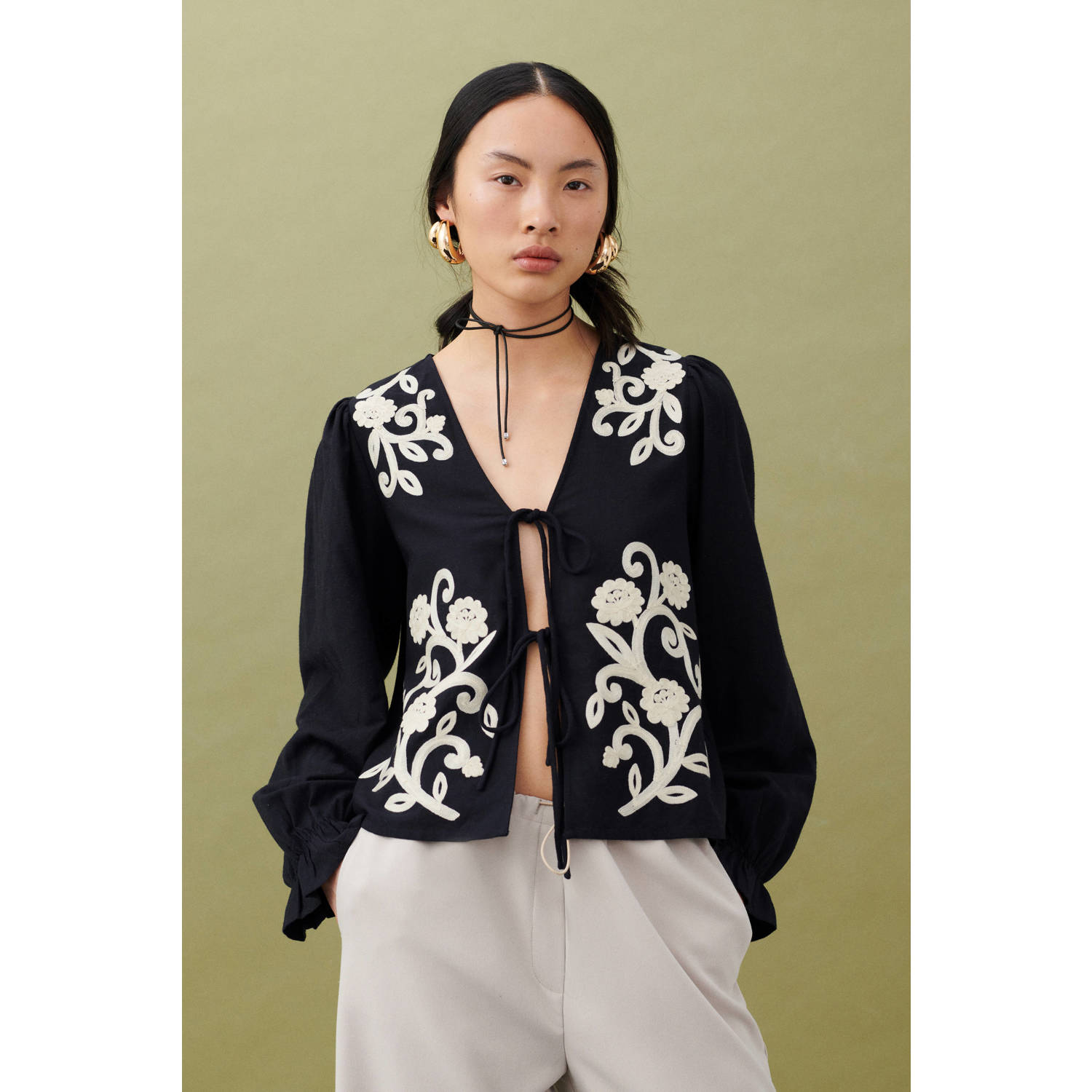 Vila Regular fit blouse met vetersluiting model 'POLENE'