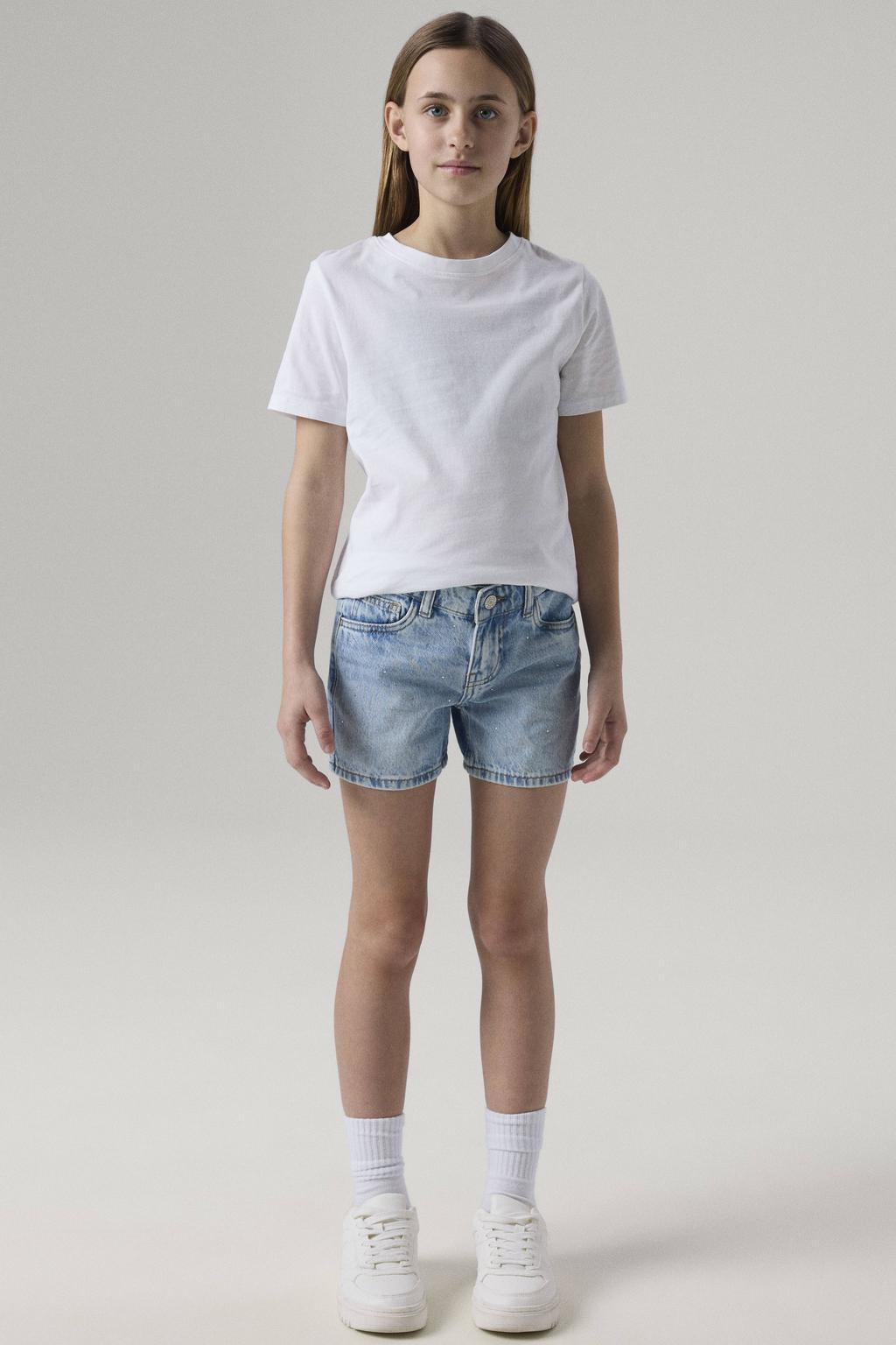 Medium blue denim meisjes NAME IT KIDS short van denim met regular fit, rits- en knoopsluiting en effen