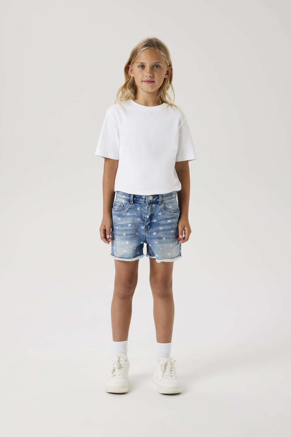 Blauwe meisjes NAME IT KIDS mom short van denim met high waist, rits- en knoopsluiting en effen