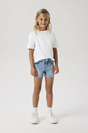 slim denim short light blue denim