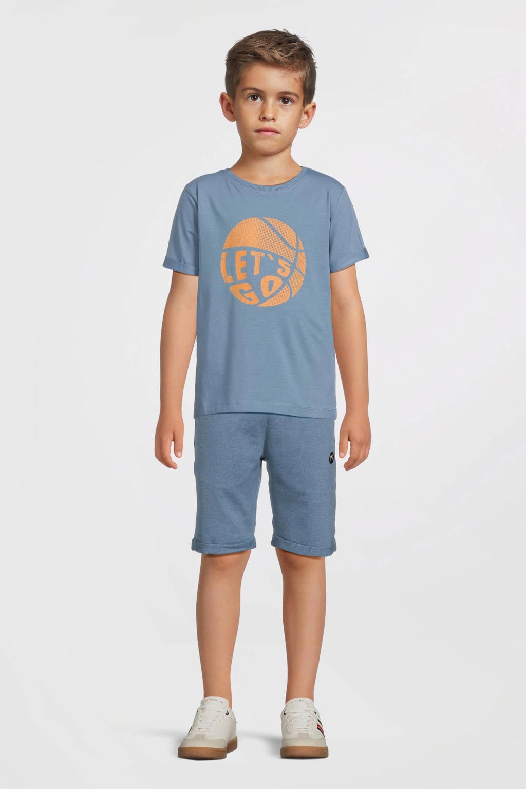 Blauwe jongens NAME IT KIDS sweatshort met regular fit, elastische tailleband met koord en effen