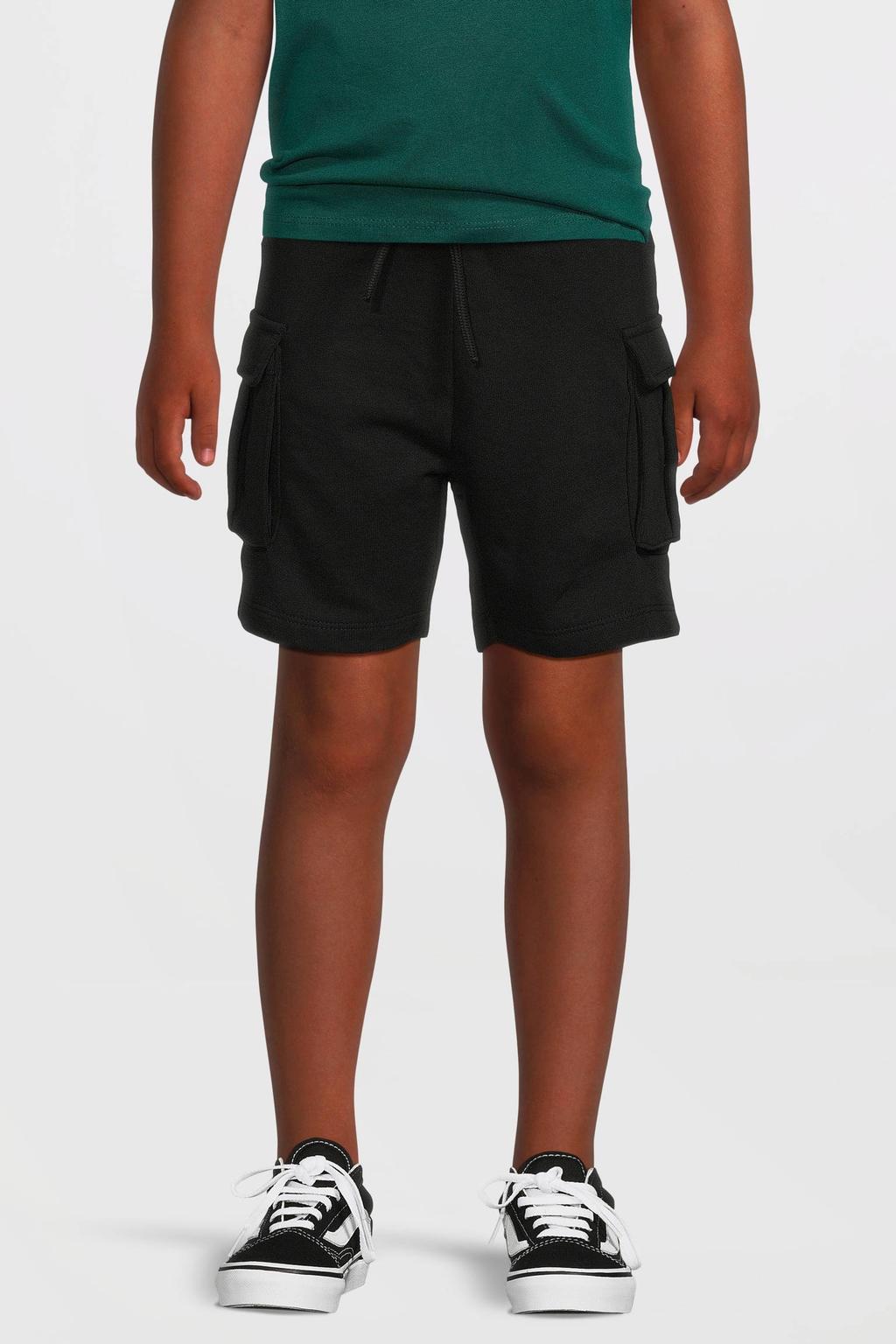 Zwarte jongens NAME IT KIDS sweatshort van katoen met regular fit, elastische tailleband met koord en effen