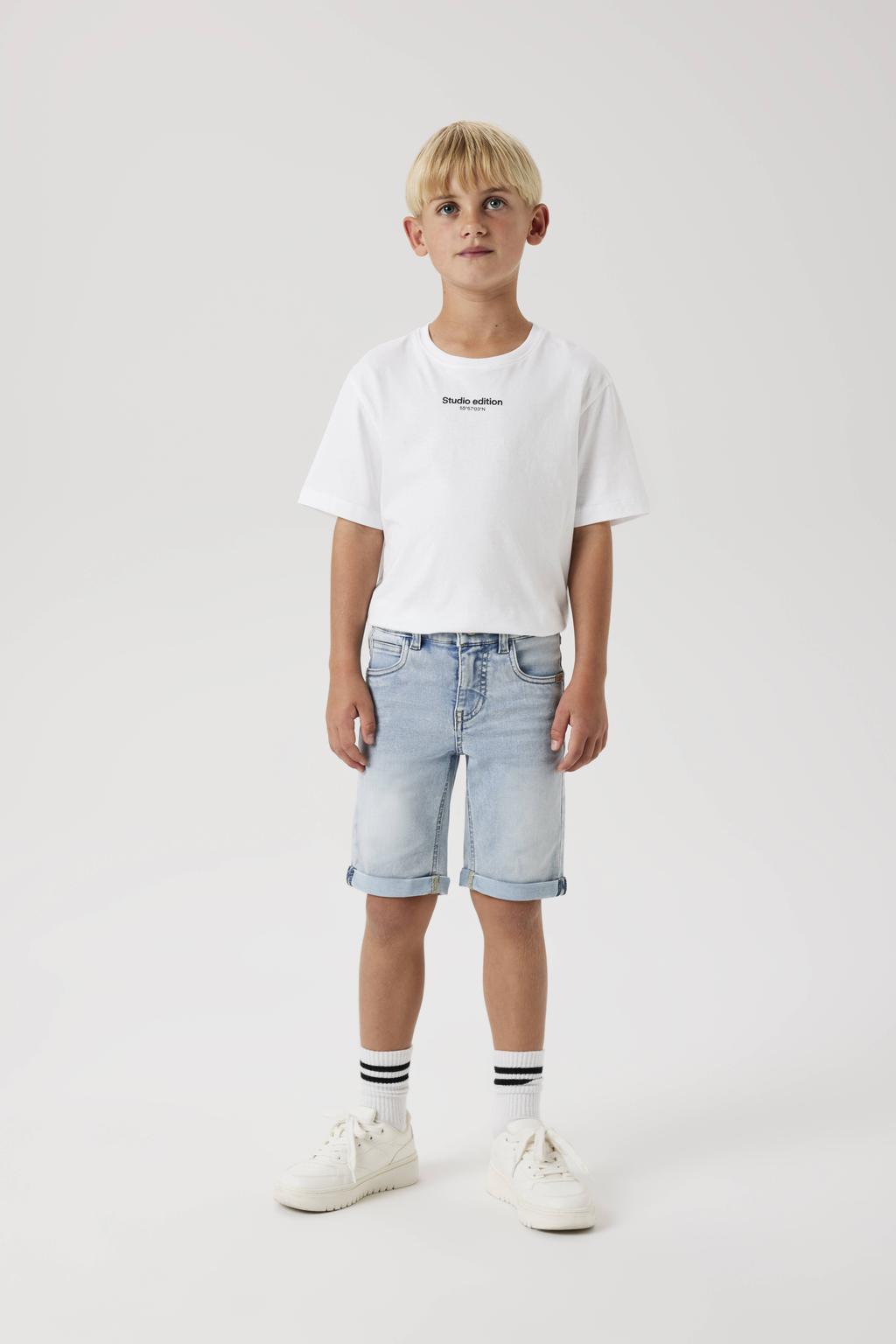 Light blue denim jongens NAME IT KIDS slim fit short met regular waist en effen