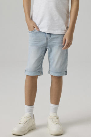 slim fit short light blue denim
