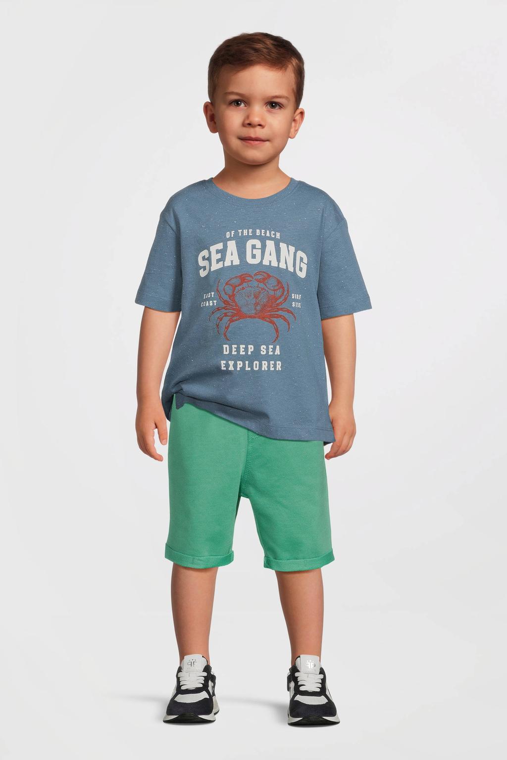 Groene jongens NAME IT KIDS regular sweatshort van katoen met elastische tailleband met koord en effen