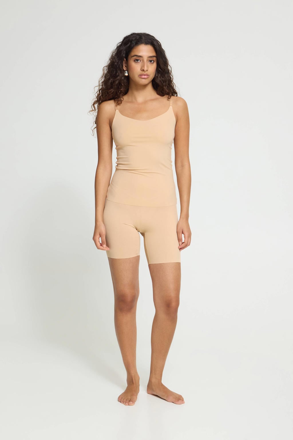 Beige dames ICHI biker short van polyamide met effen