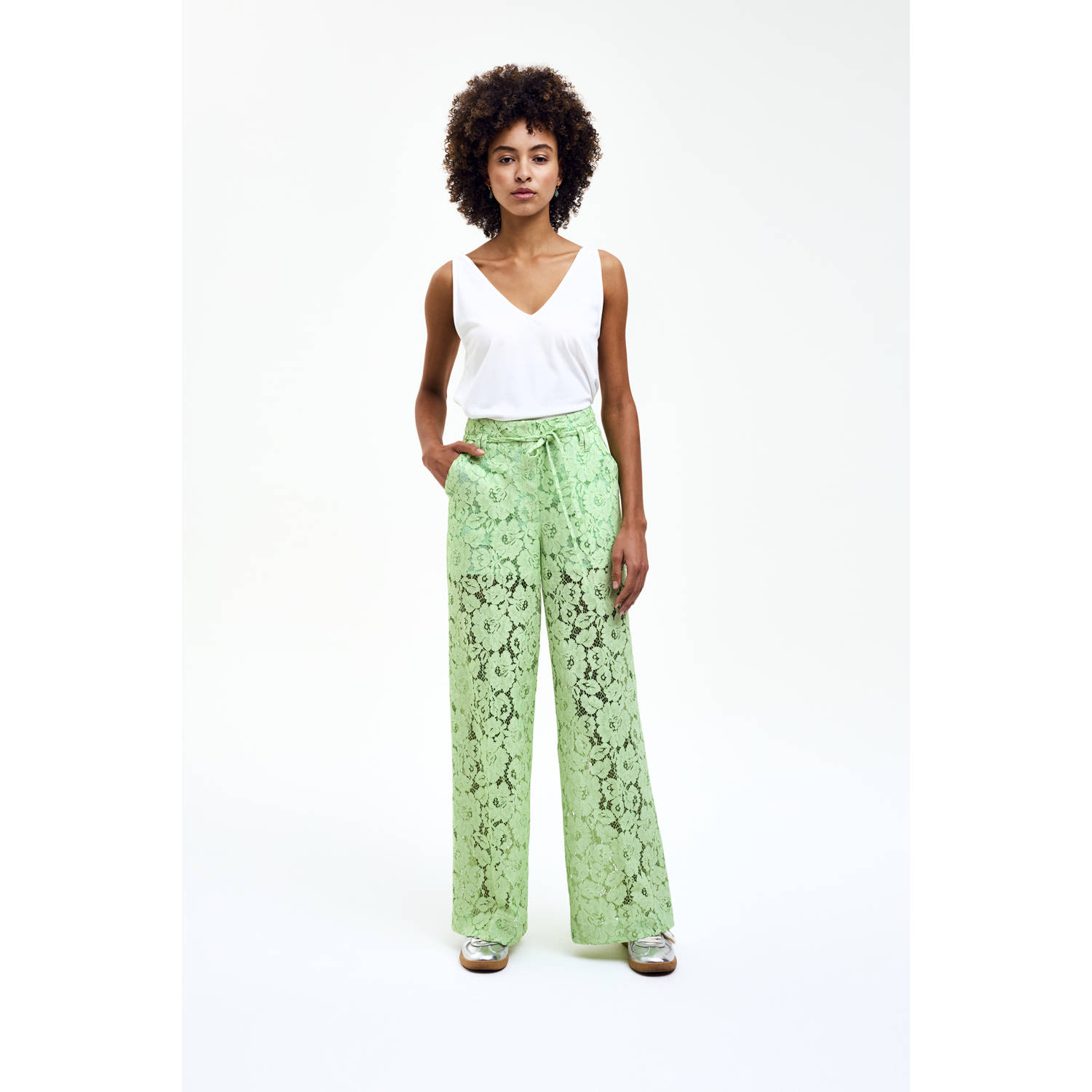 CKS wide leg high waist casual broek lichtgroen