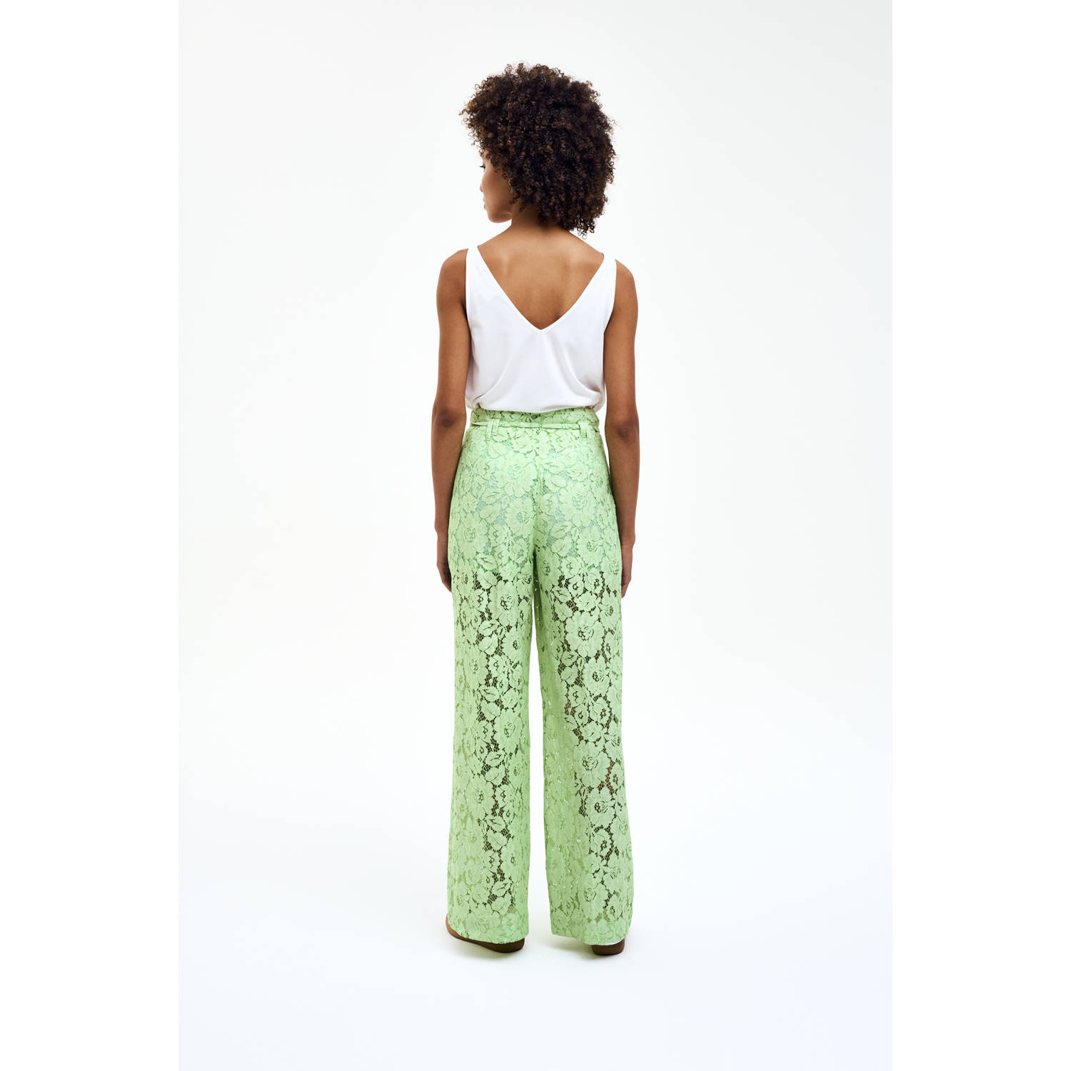 CKS wide leg high waist casual broek lichtgroen