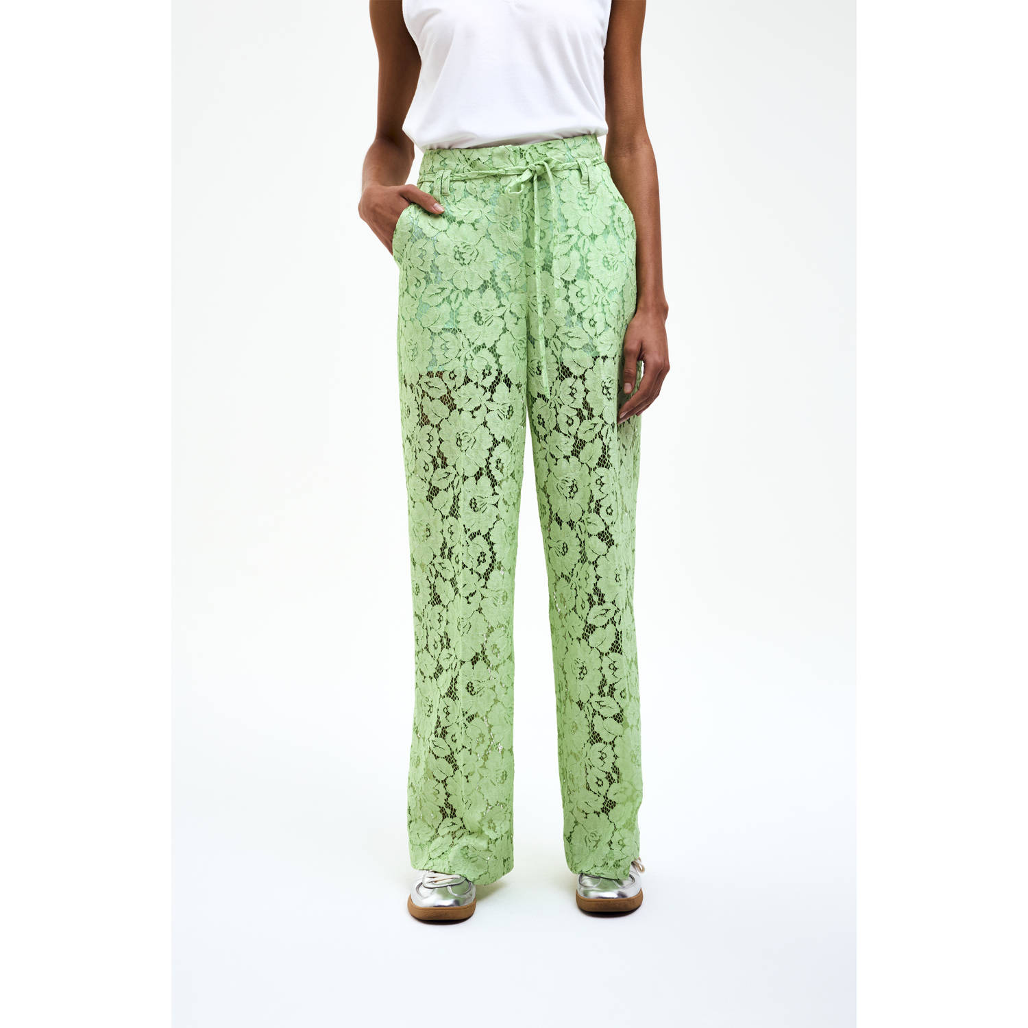 CKS wide leg high waist casual broek lichtgroen