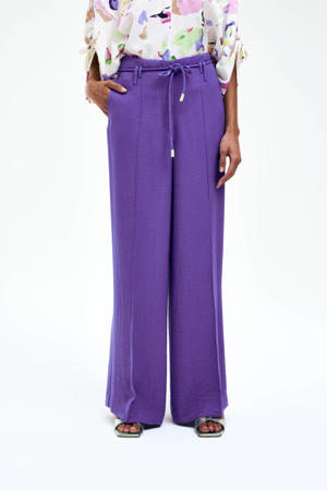 wide leg high waist casual broek donkerpaars