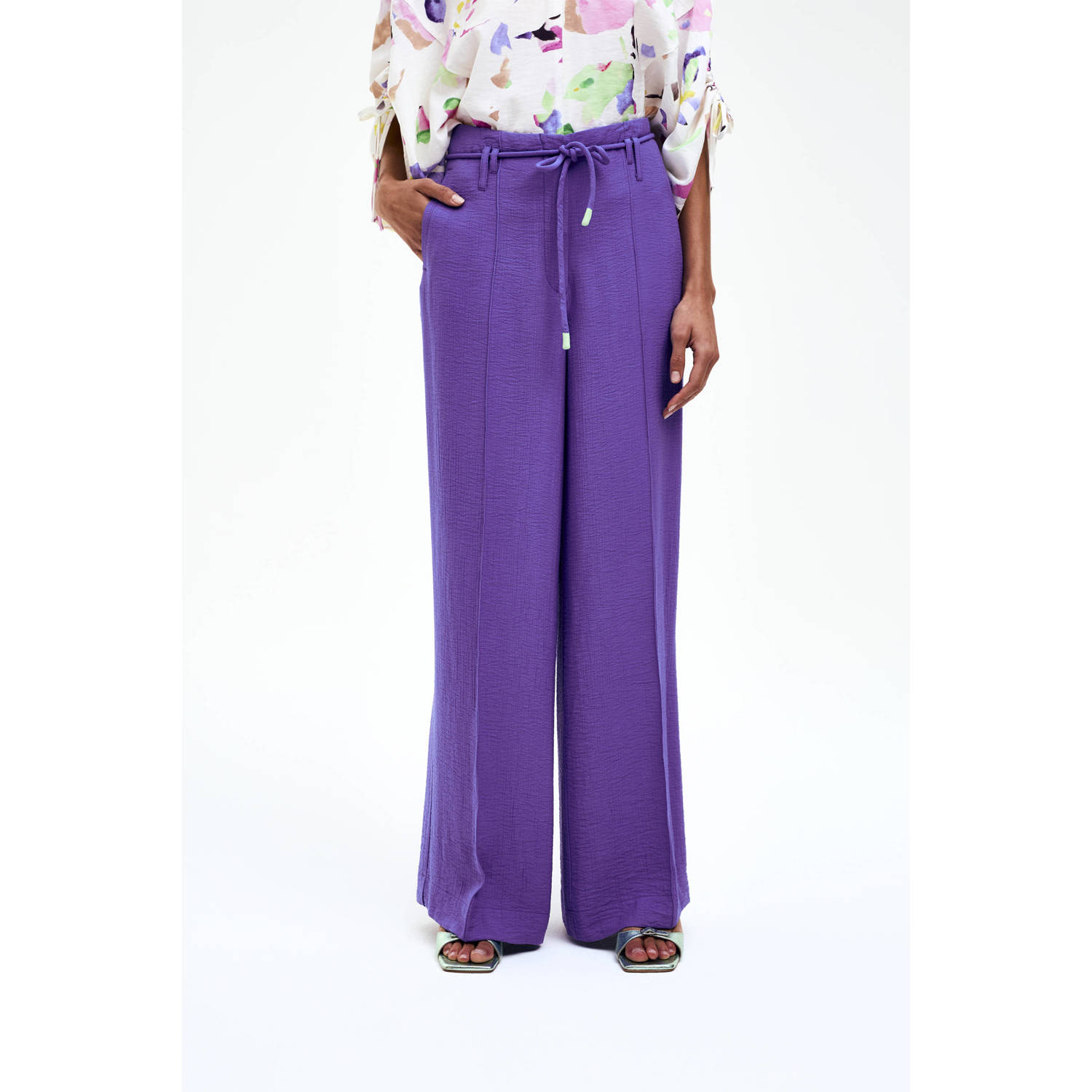 CKS wide leg high waist casual broek donkerpaars