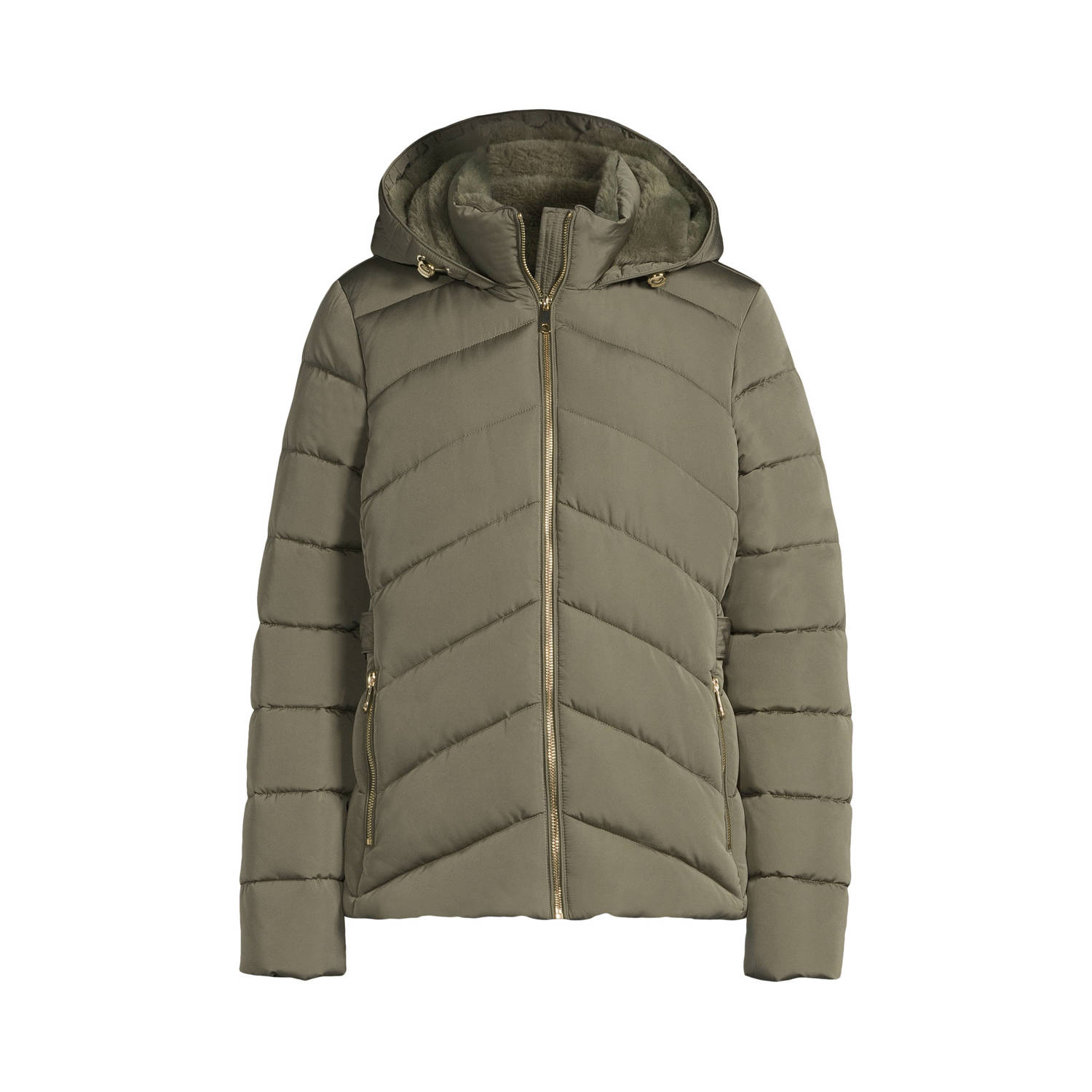 Anytime gewatteerde jas met capuchon khaki