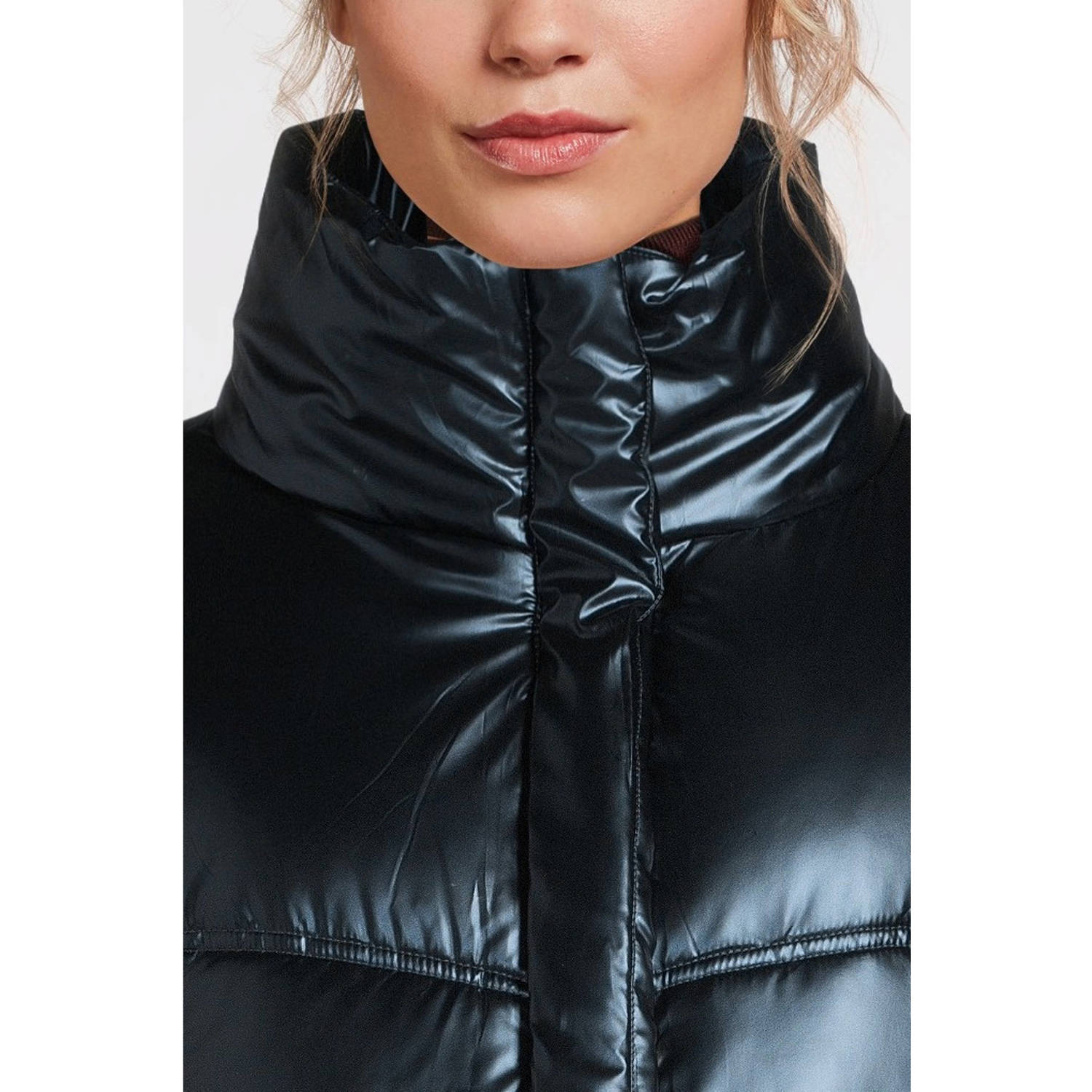 anytime metallic gewatteerde jas donkerblauw