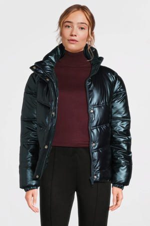 metallic gewatteerde jas donkerblauw