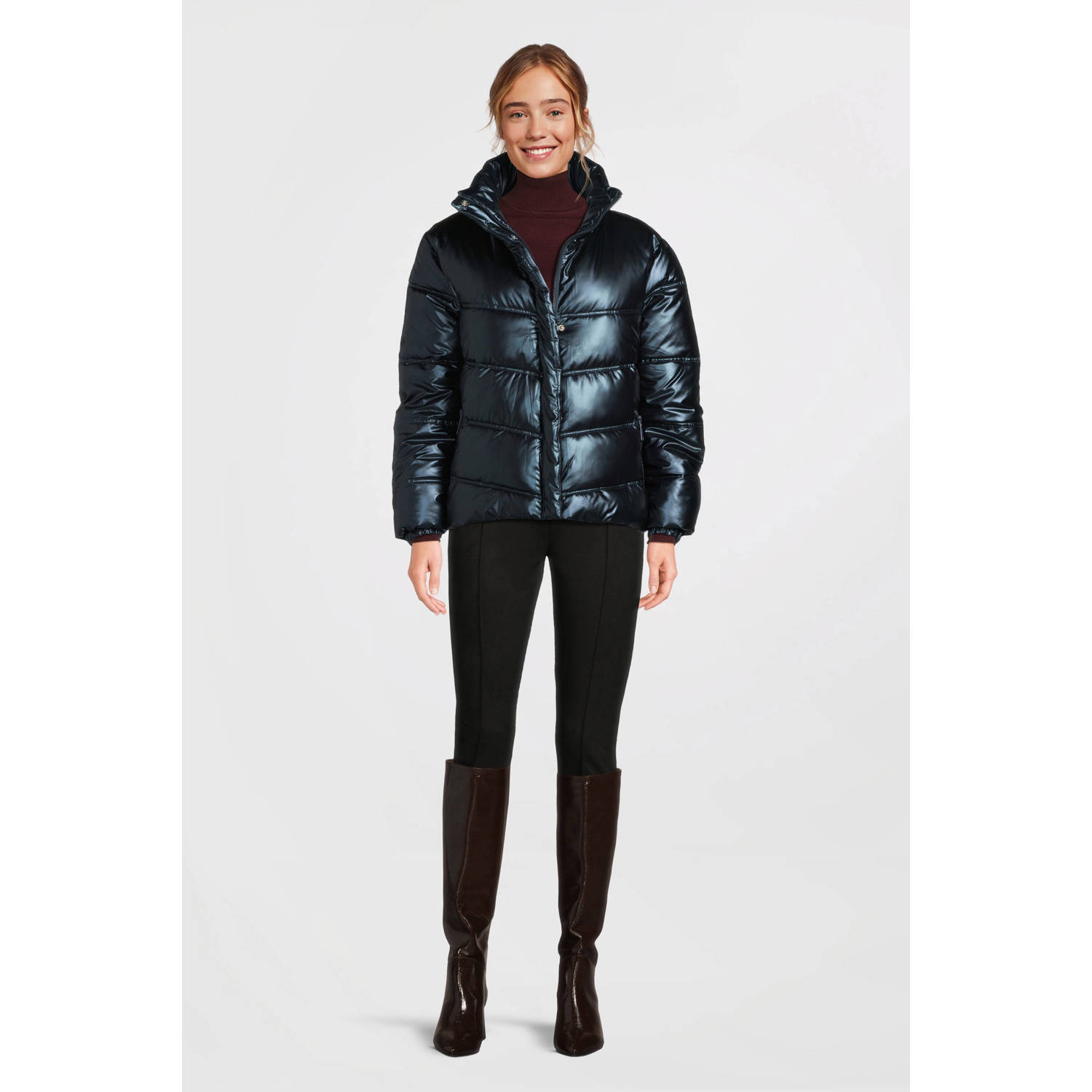 anytime metallic gewatteerde jas donkerblauw