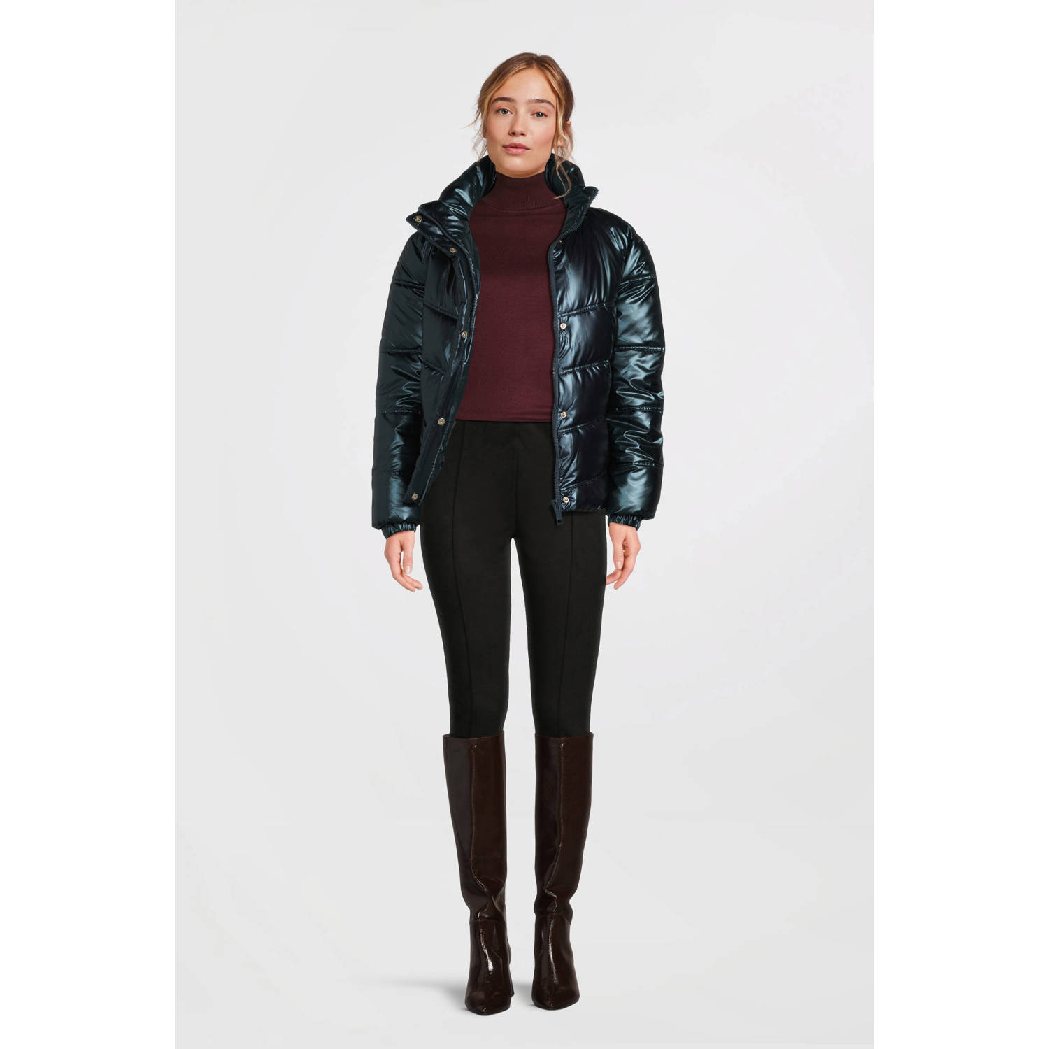 anytime metallic gewatteerde jas donkerblauw