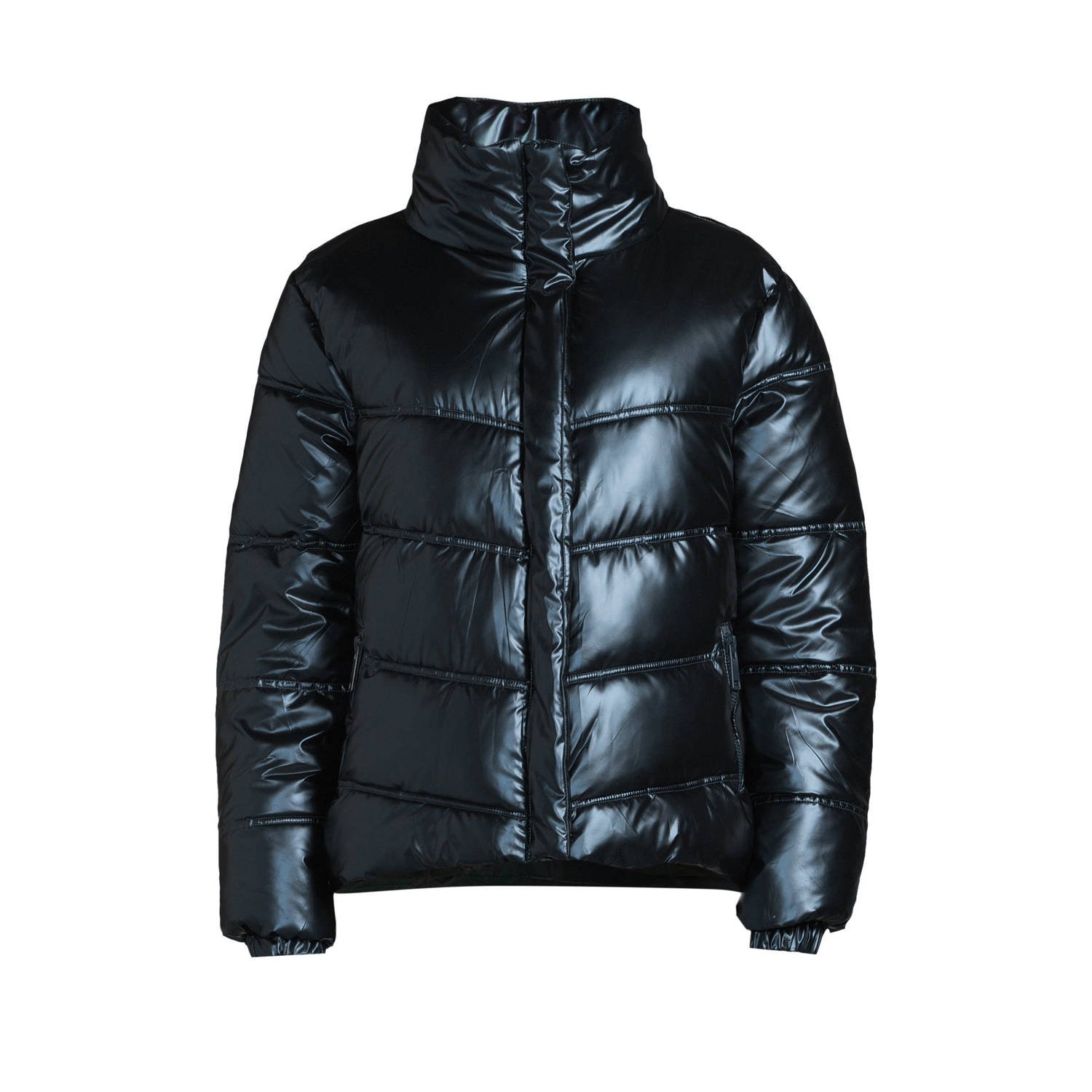 Anytime metallic gewatteerde jas donkerblauw