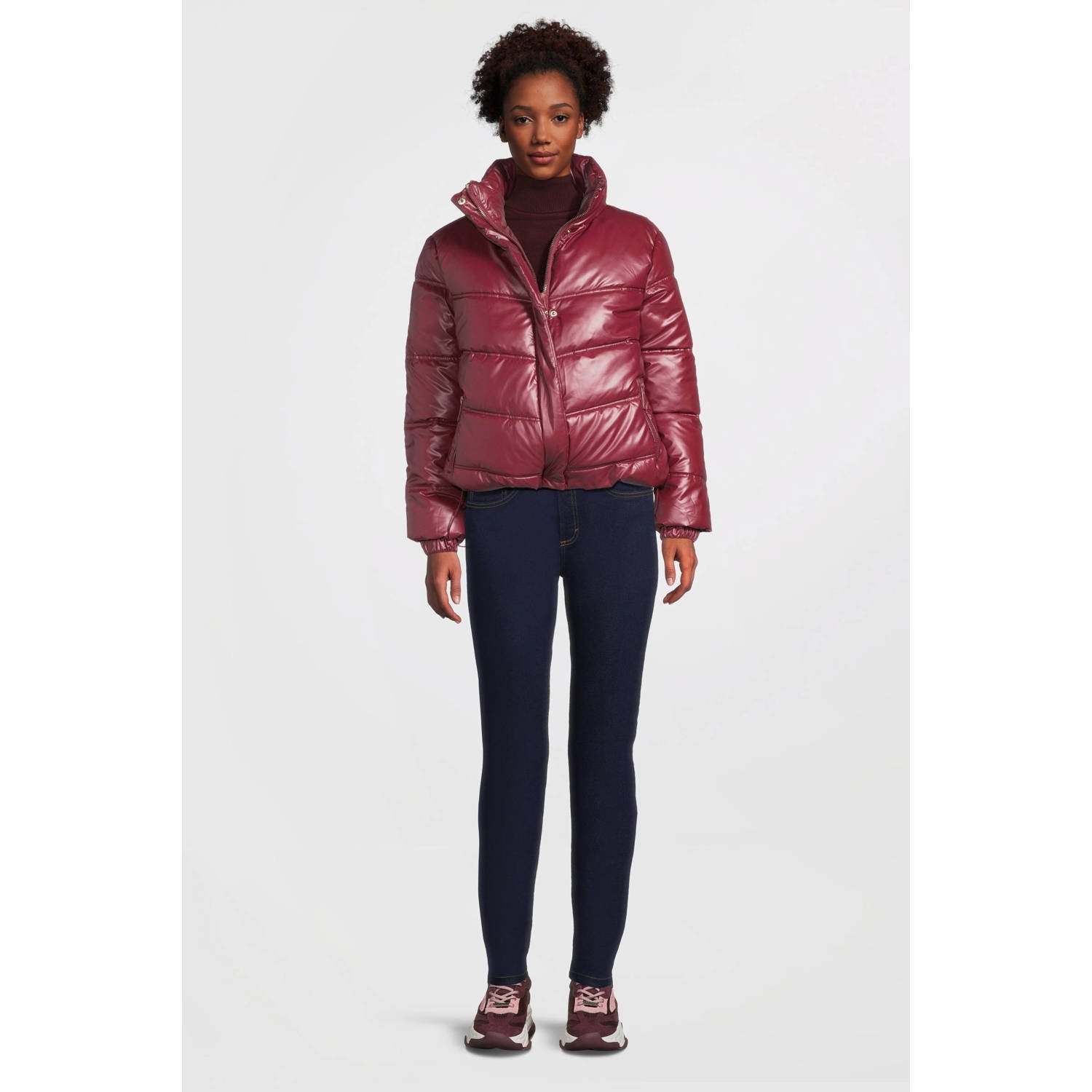 anytime metallic gewatteerde jas donkerrood