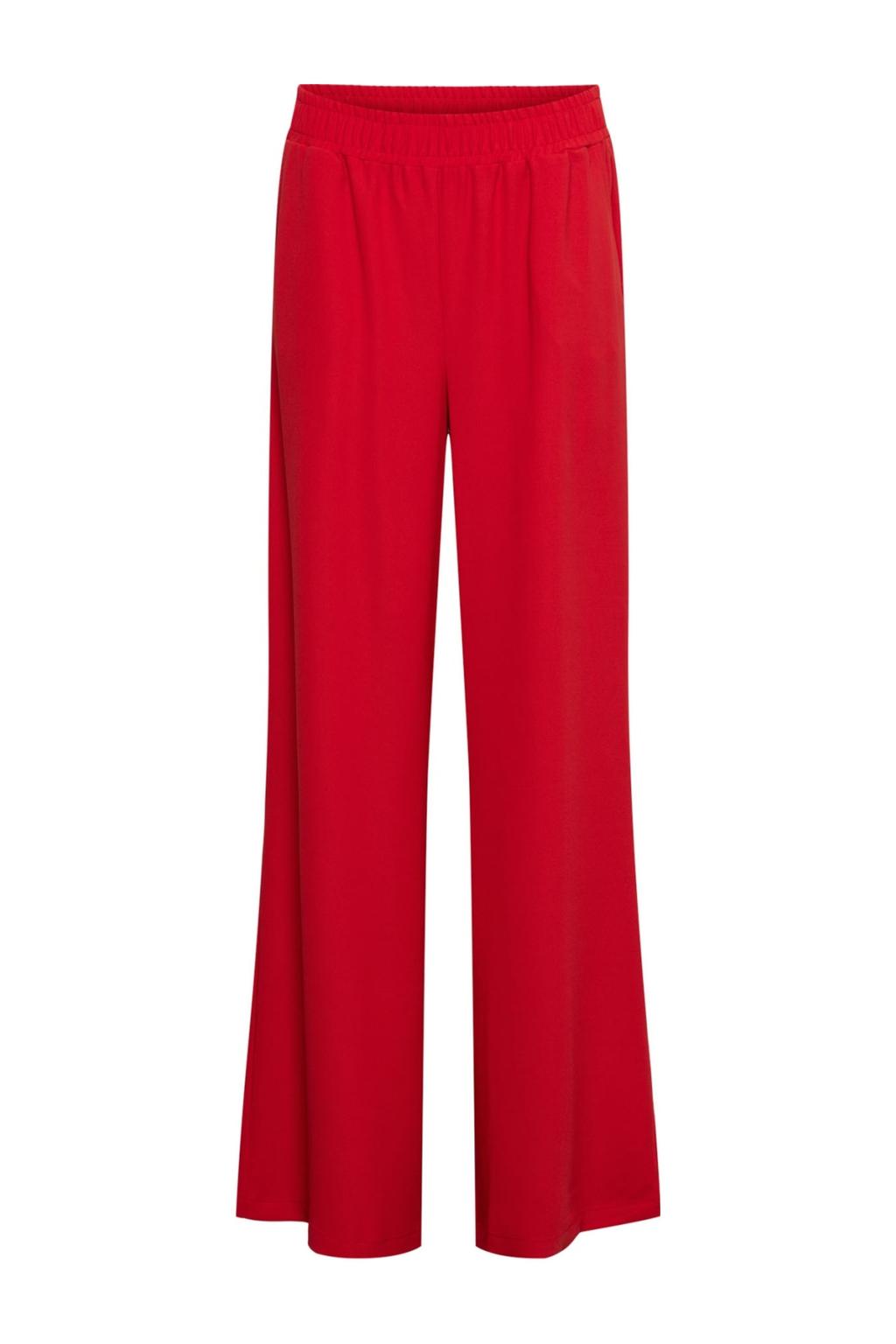 Rode dames &Co Woman straight regular waist casual broek van polyester met elastische tailleband en effen