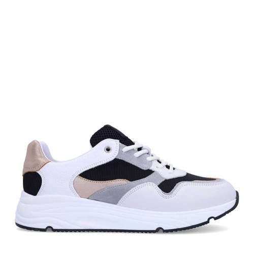 Manfield leren sneakers wit/zwart/grijs afbeelding