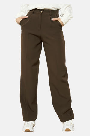 straight high waist pantalon donkerbruin