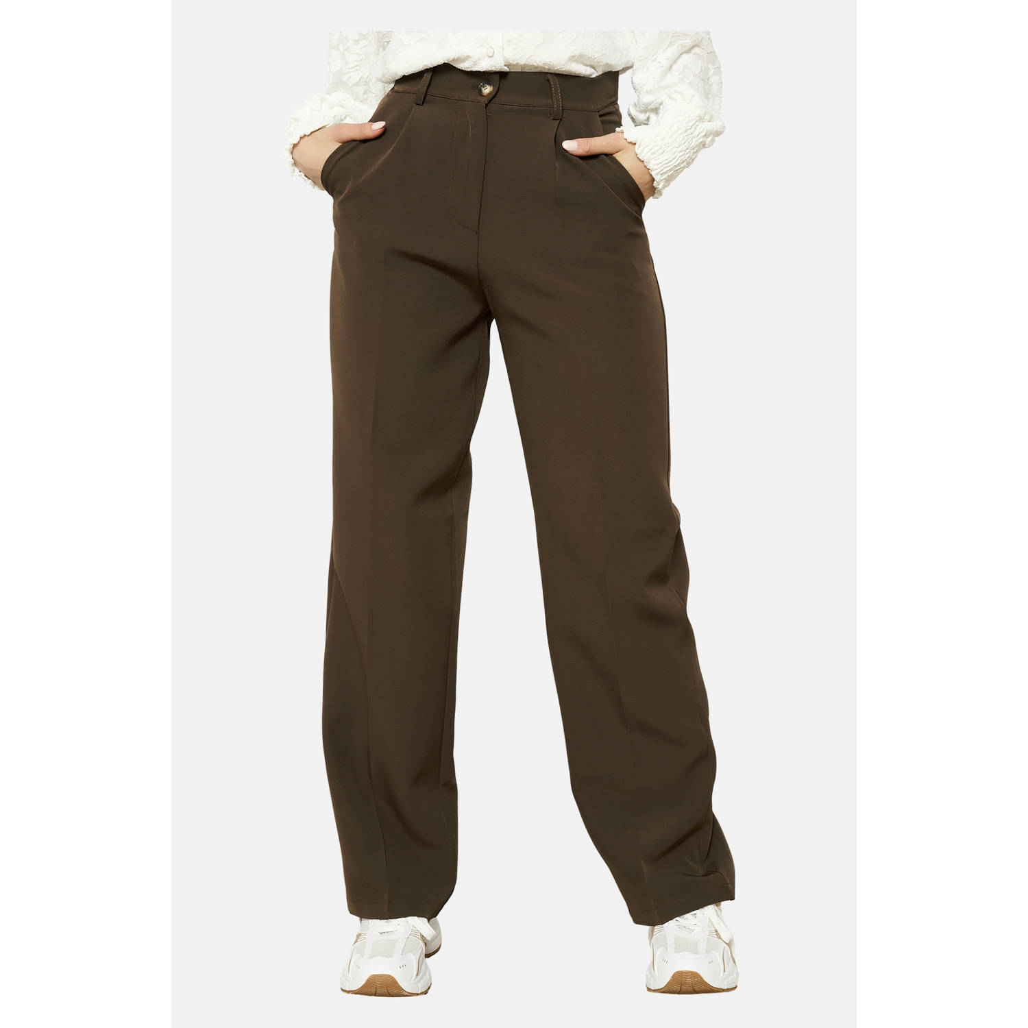 LOLALIZA straight high waist pantalon donkerbruin