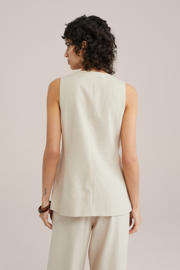 thumbnail: Beige dames WE Fashion gilet van linnen met effen, V-hals en knoopsluiting