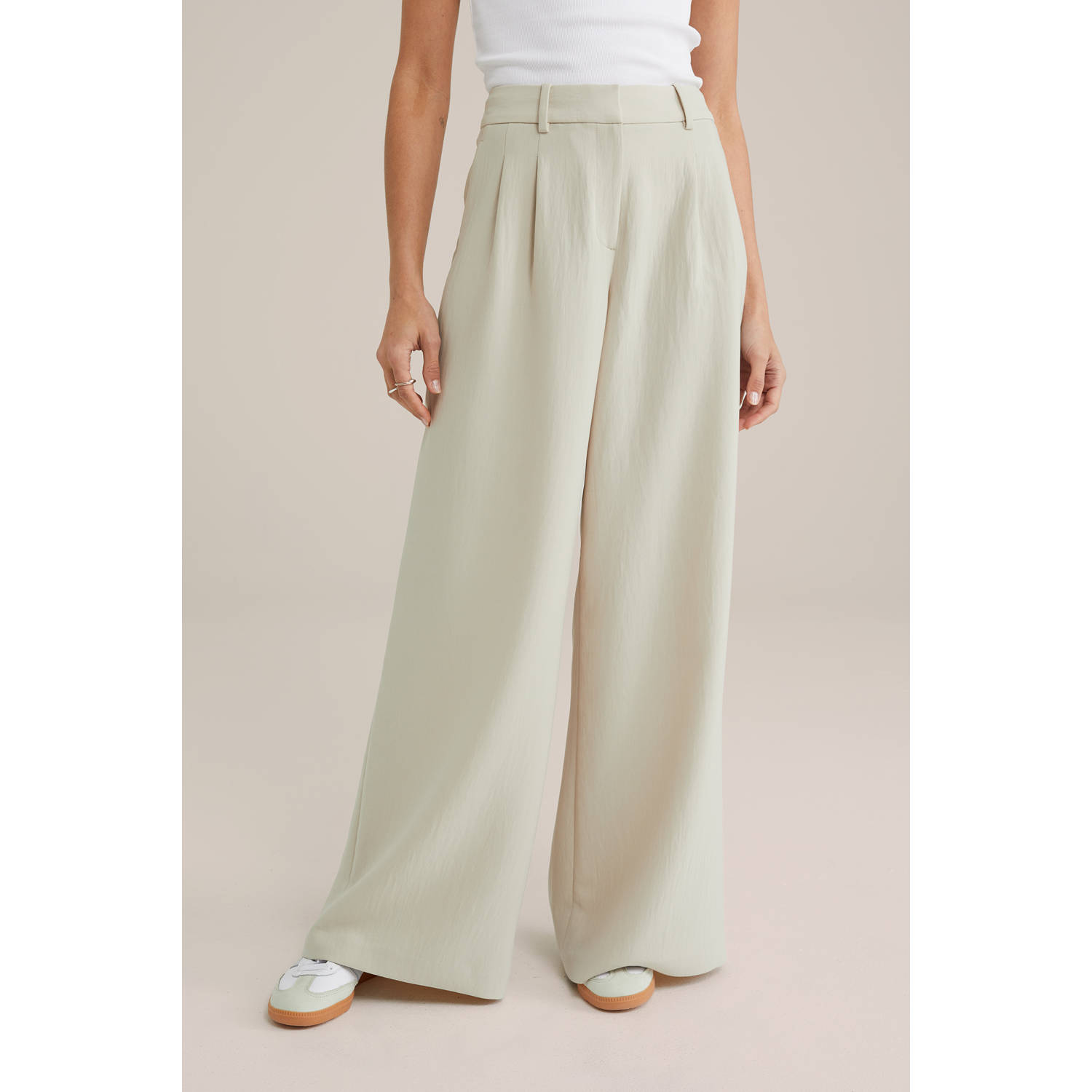 WE Fashion wide leg high waist pantalon beige