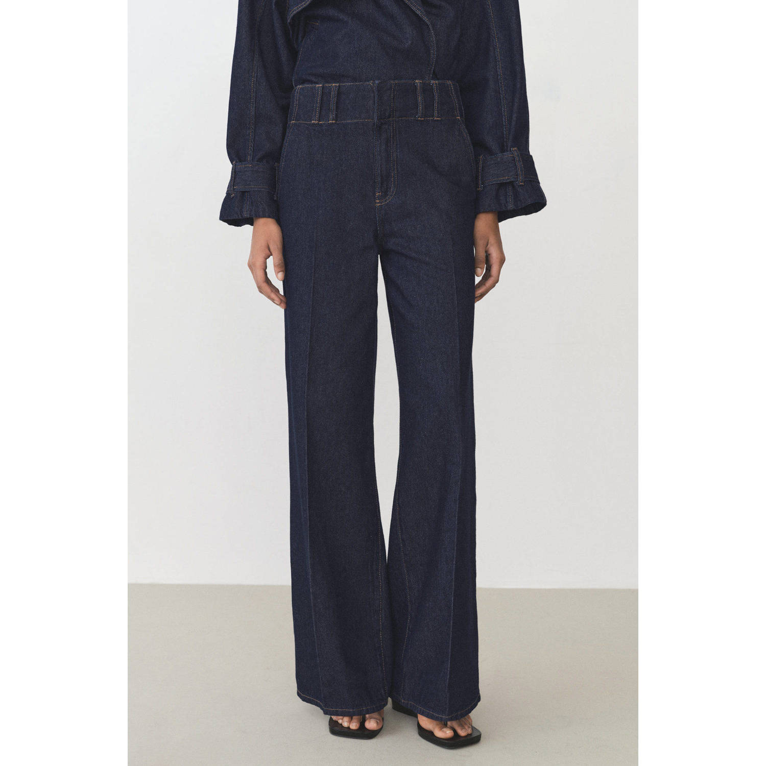 Mango wide leg high waist broek dark blue denim