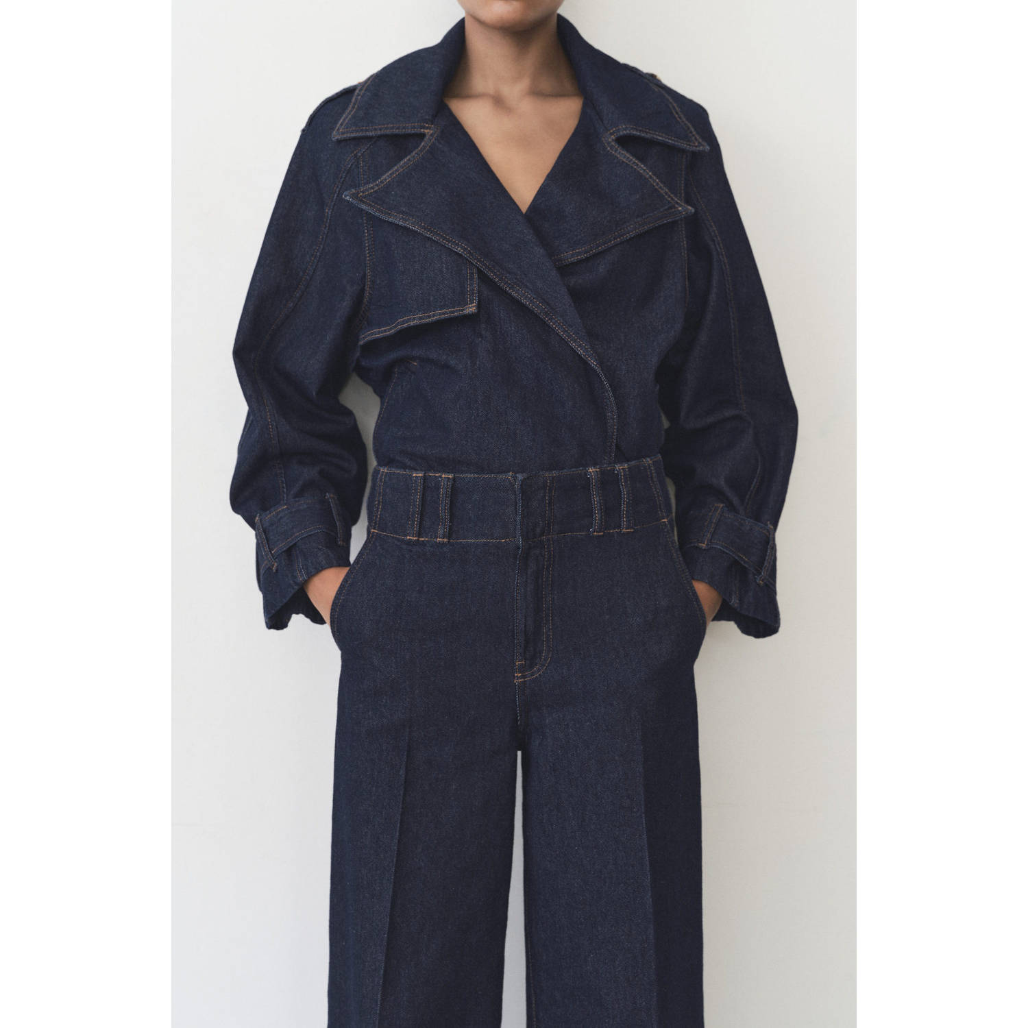 Mango wide leg high waist broek dark blue denim
