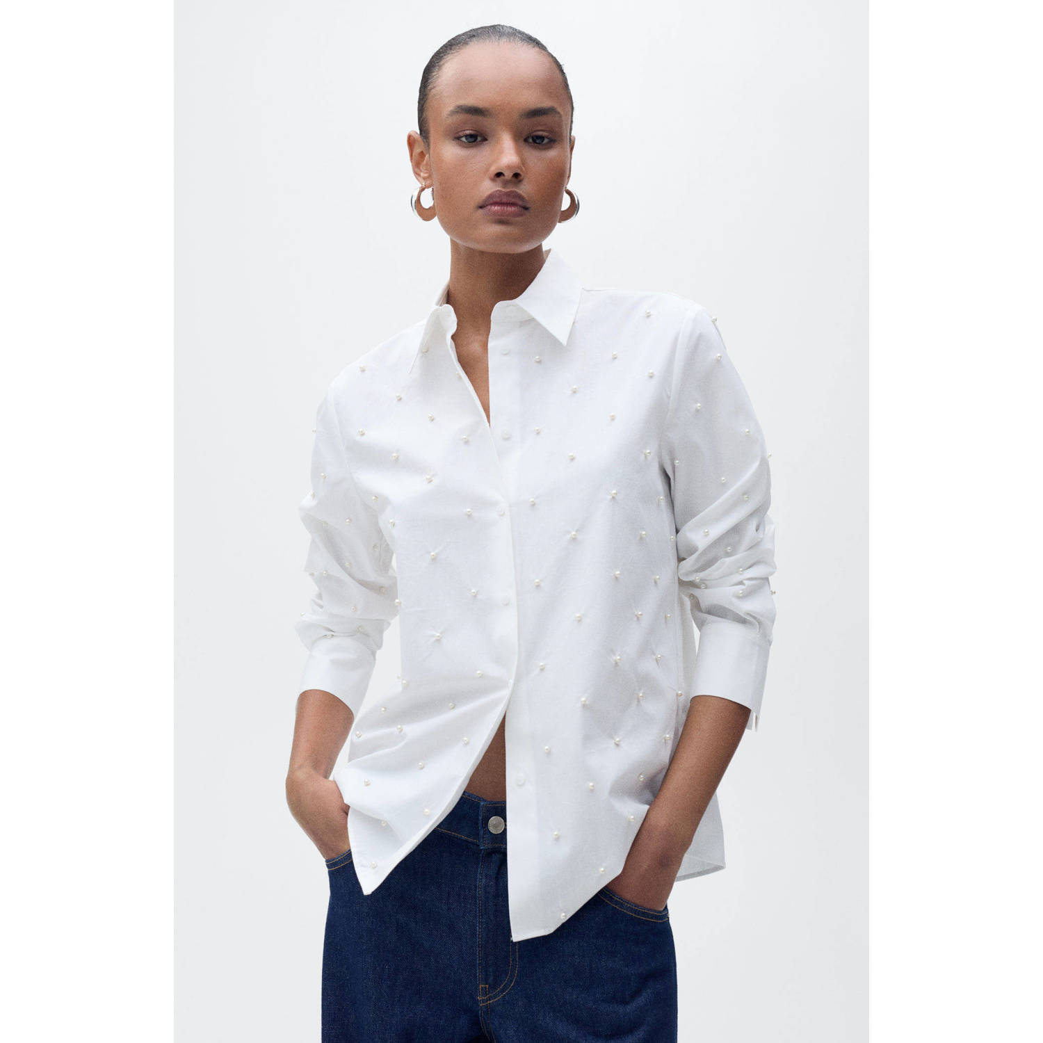 Mango blouse wit met parels