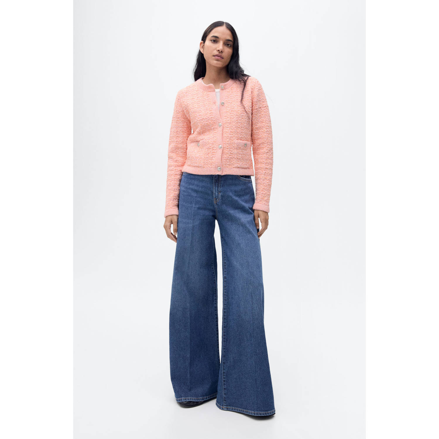 Mango gebreid vest lichtroze