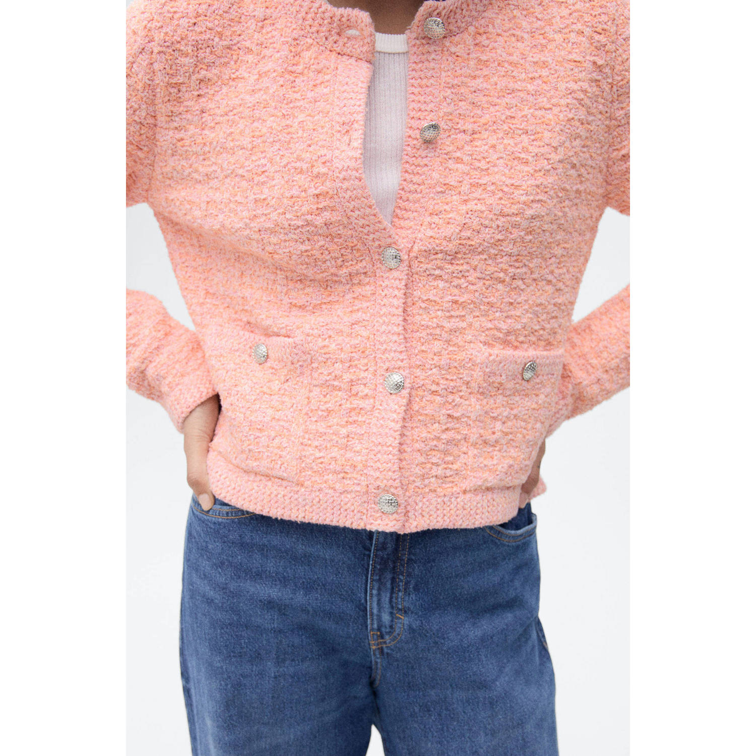 Mango gebreid vest lichtroze