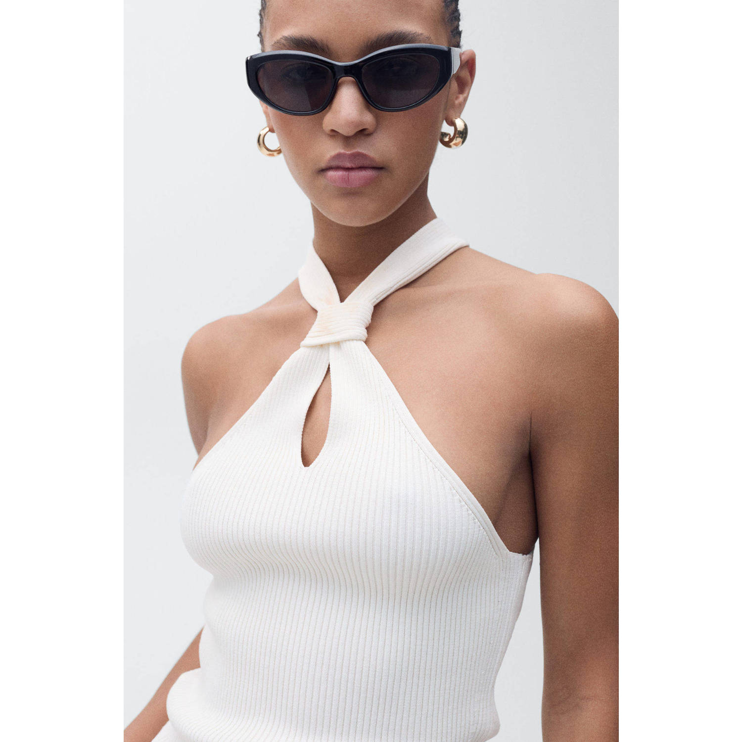 Mango top ecru rib gebreid