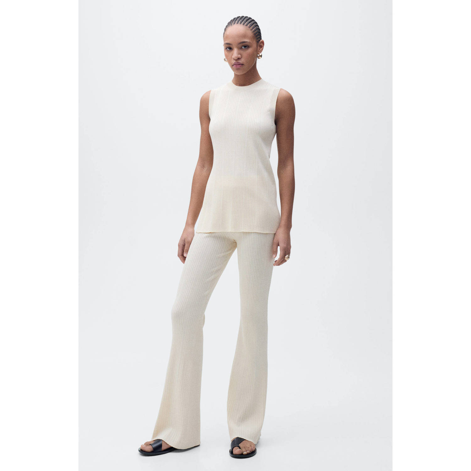 Mango top ecru rib gebreid