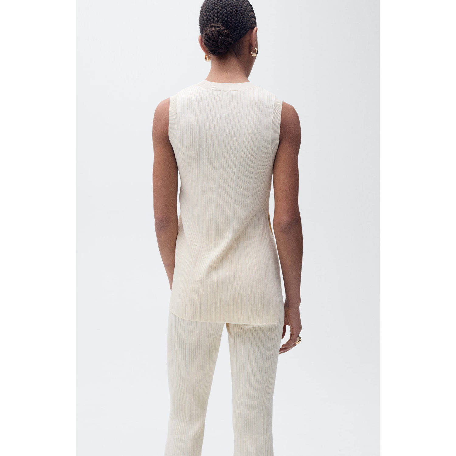 Mango top ecru rib gebreid
