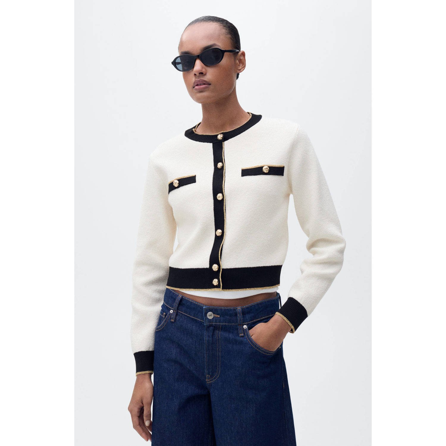 Mango gebreid vest ecru met lurex