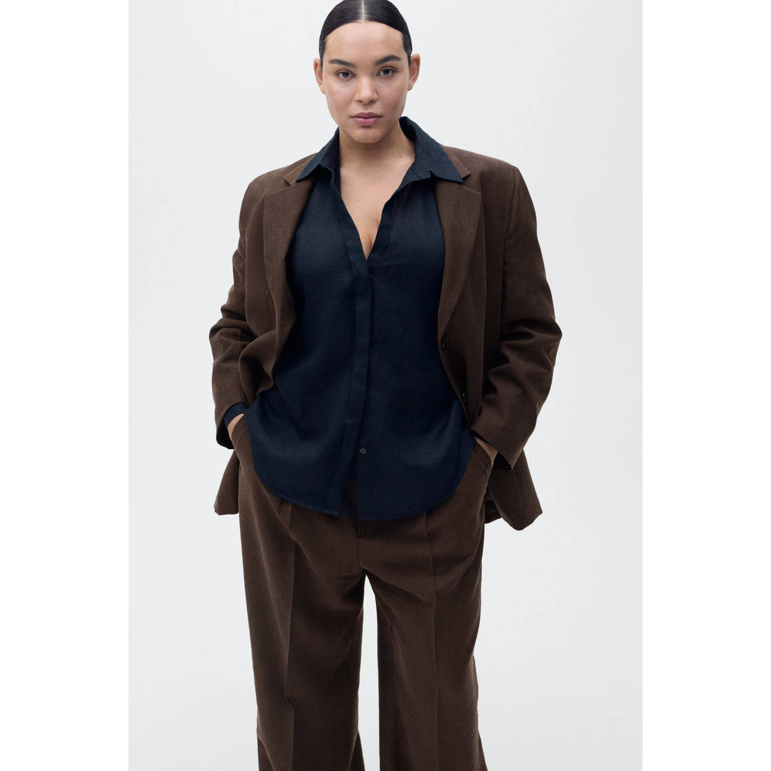 Mango wide leg regular waist broek bruin
