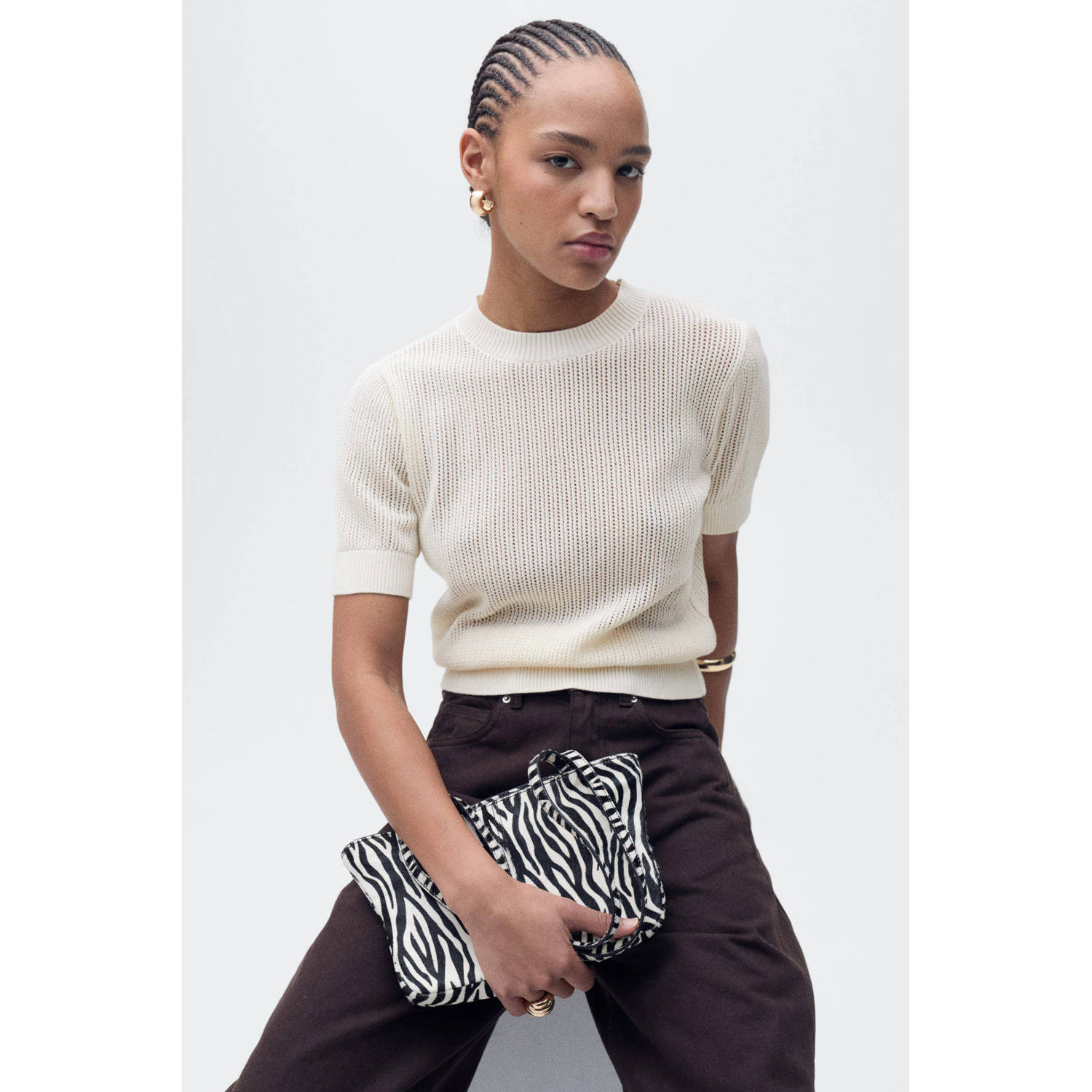 Mango top ecru gebreid