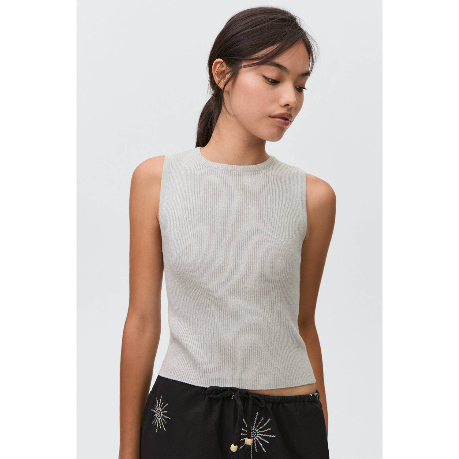 MANGO TEEN mouwloze top zilver met glitter