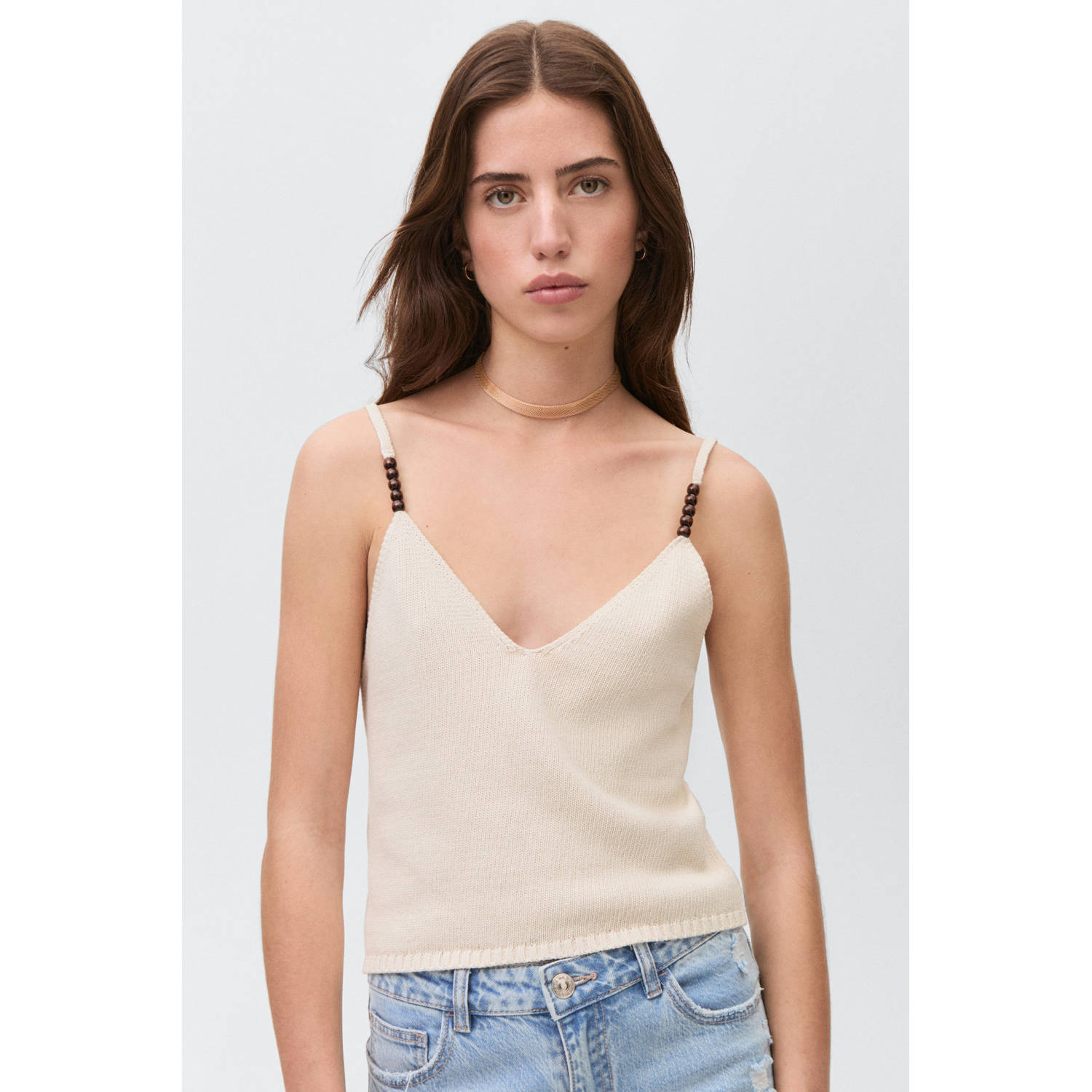 MANGO TEEN cropped top ecru fijn gebreid