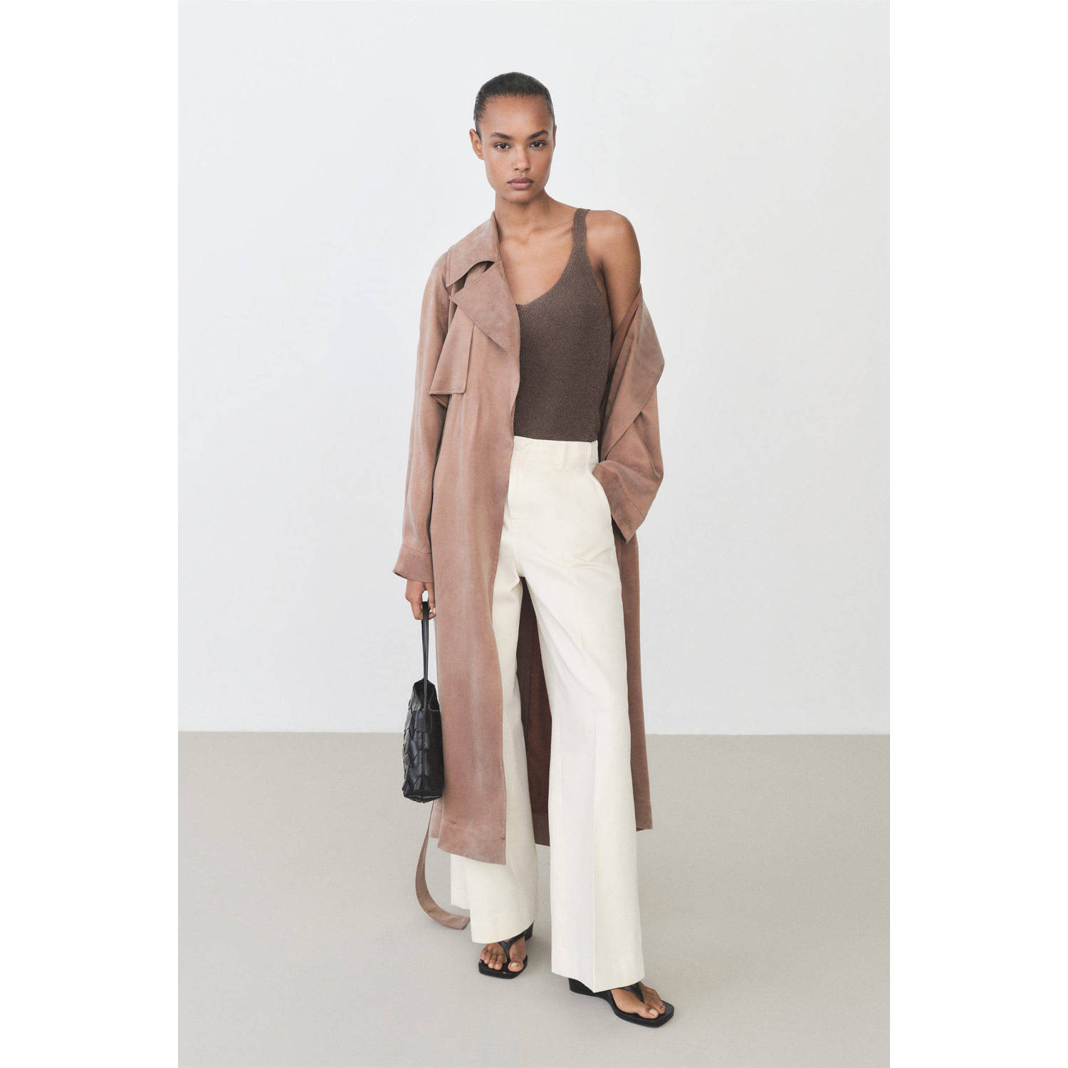 Mango top met glitter donkerbruin