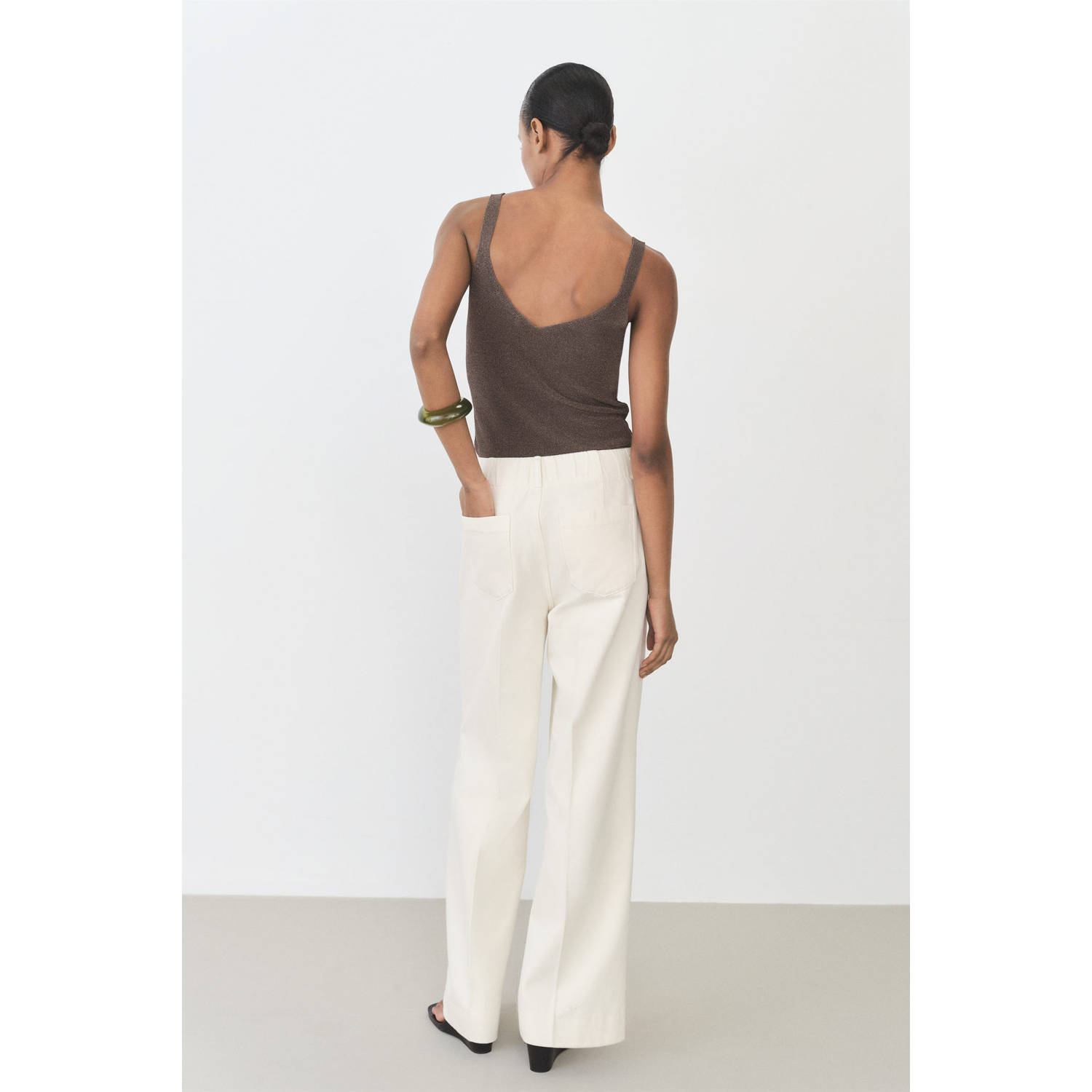 Mango top met glitter donkerbruin