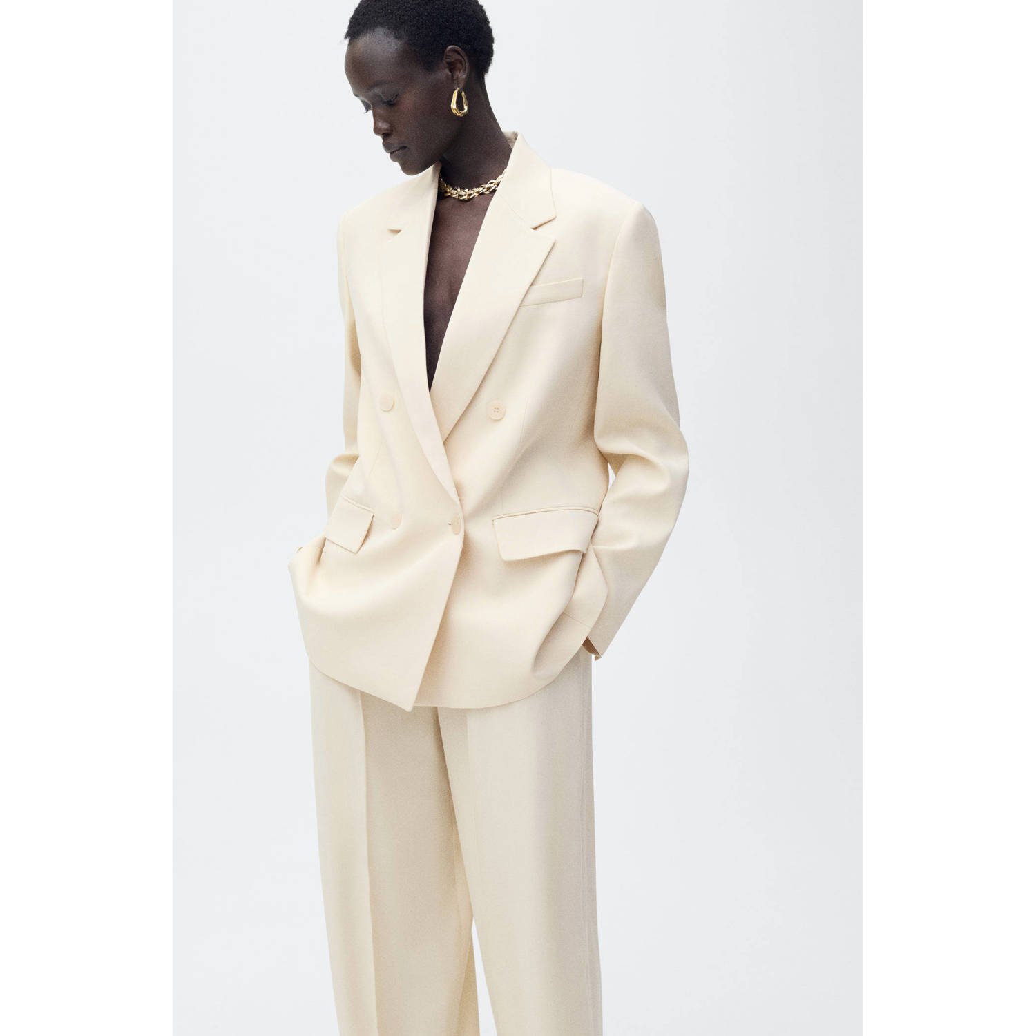 Mango wide leg high waist pantalon lichtgeel